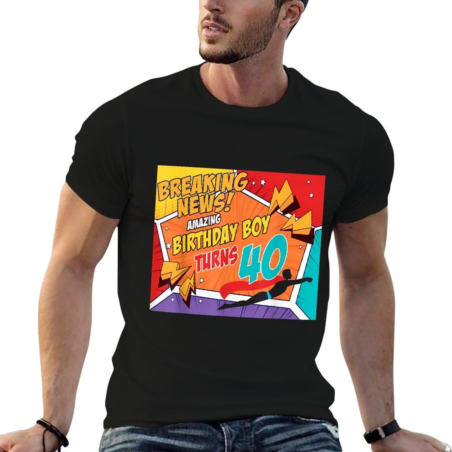 40th Birthday Boy Superhero Comic Book Theme 40 Year Old  Graphic-printed T-Shirt