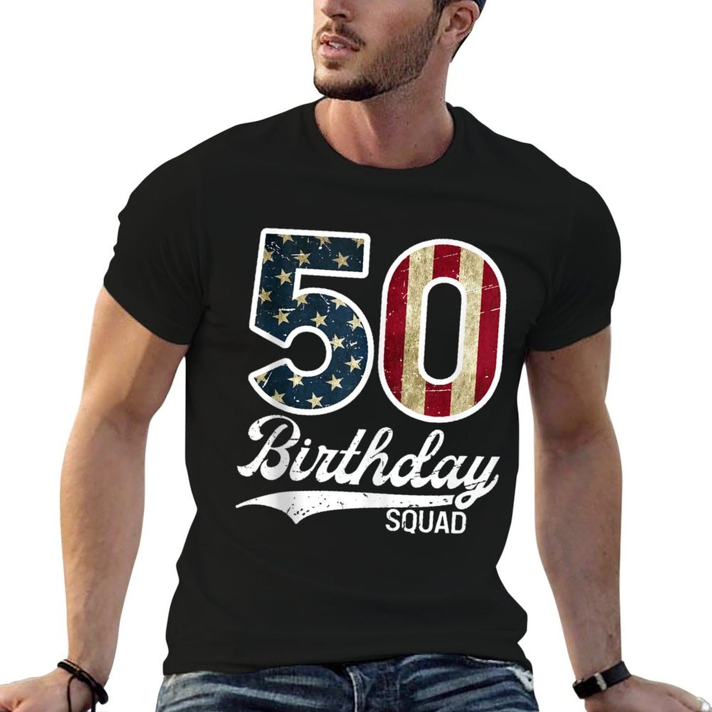 50 Birthday Squad American Fifty 50th Birthday Party  Fade-proof Color T-Shirt