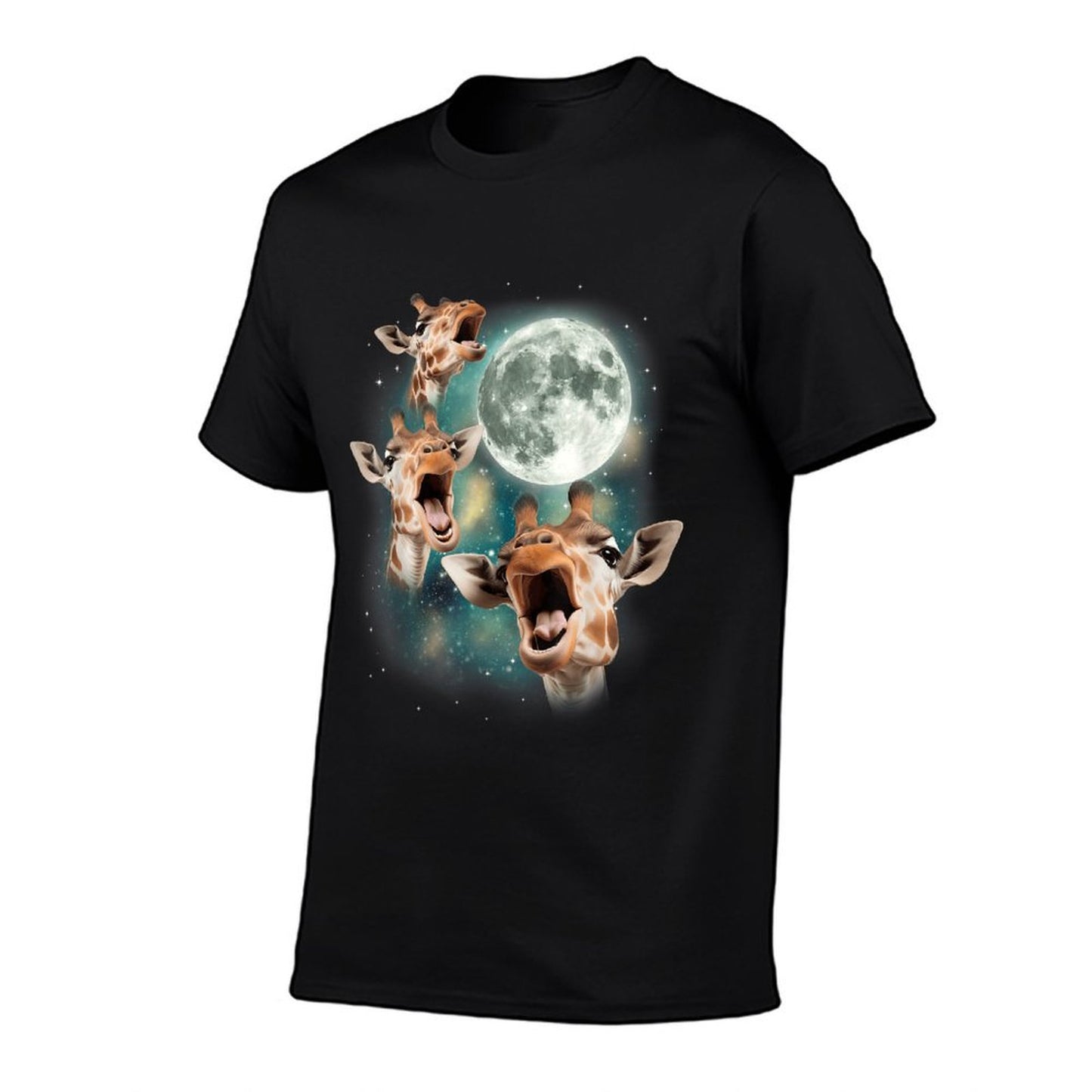 Three Giraffes Howling at Moon 3 Savanna Wildlife Animals Comfortable T-Shirt