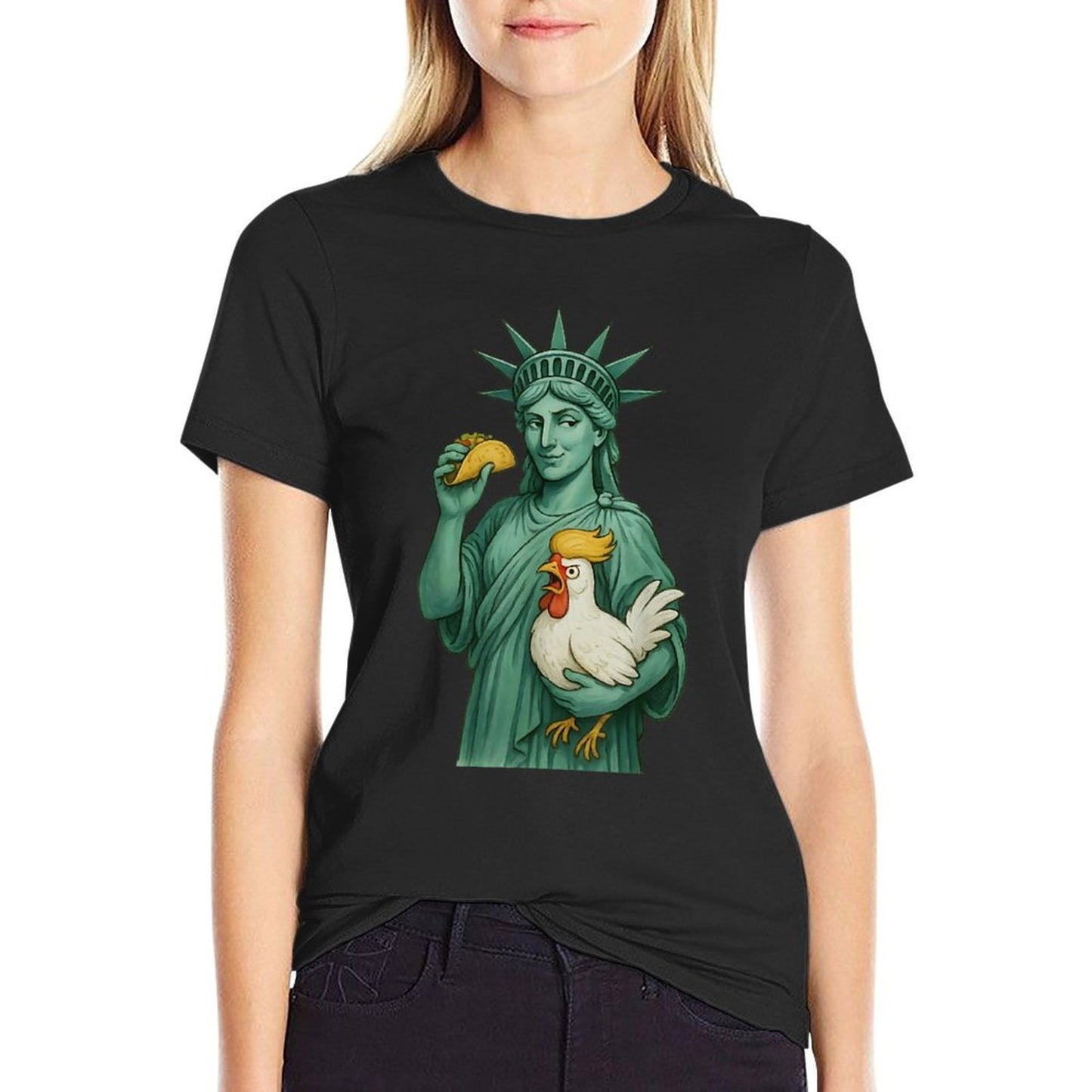 Statue of Liberty Funny Patriotic Lets Go Taco Slim-fit Cut T-Shirt