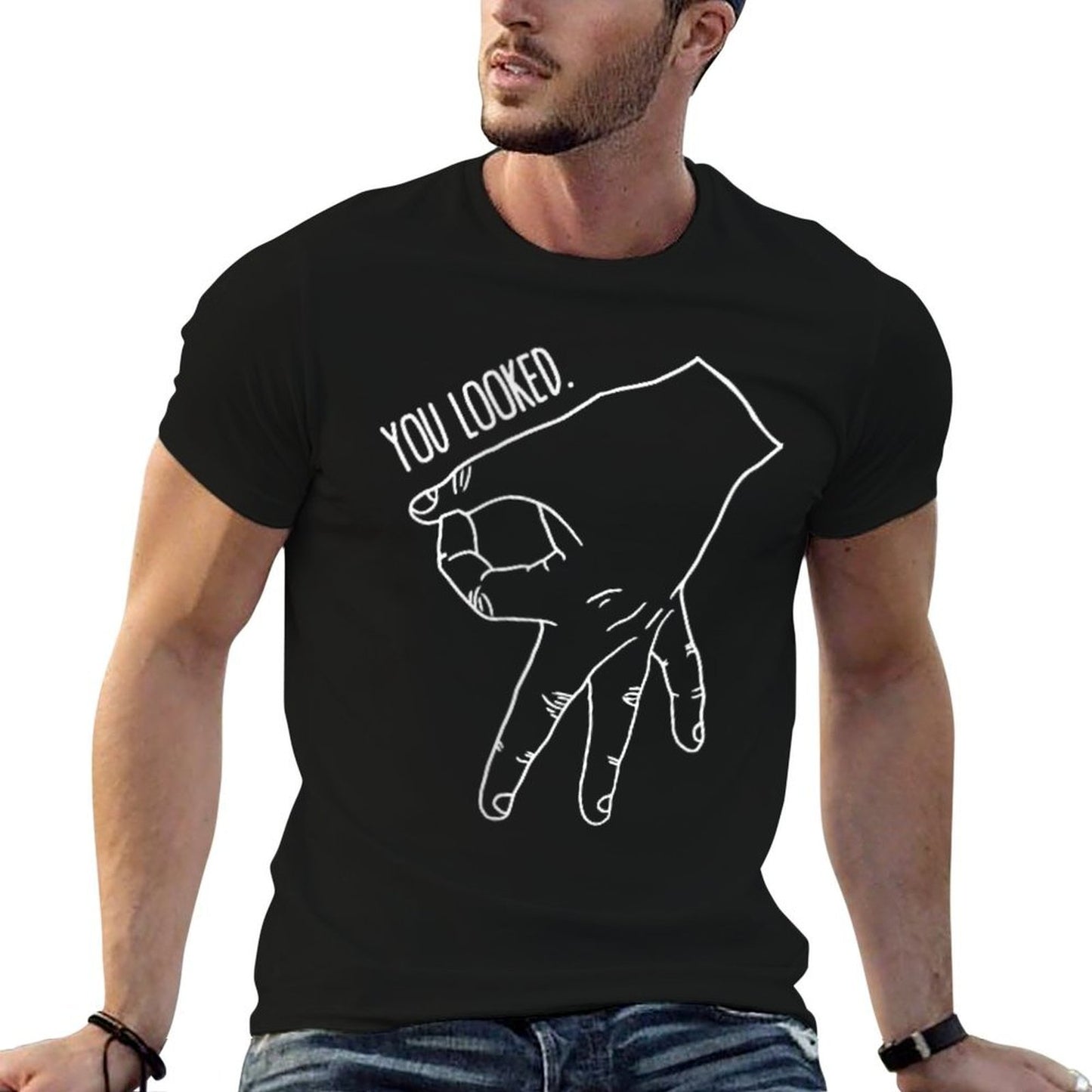 You Looked The Finger Game Circle Game Ribbed Collar T-Shirt