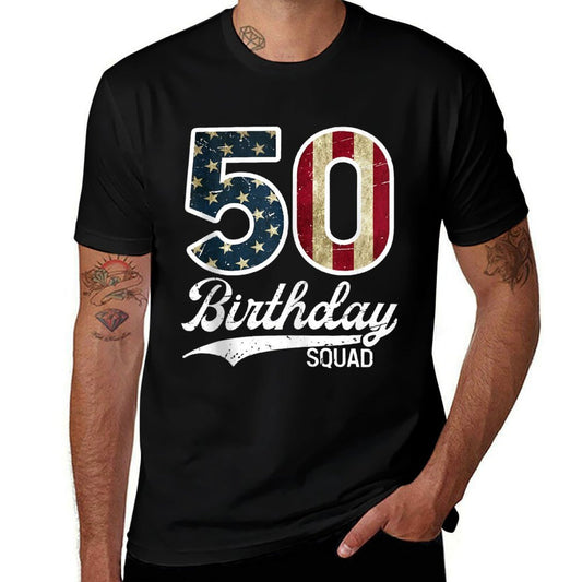50 Birthday Squad American Fifty 50th Birthday Party  Fade-proof Color T-Shirt