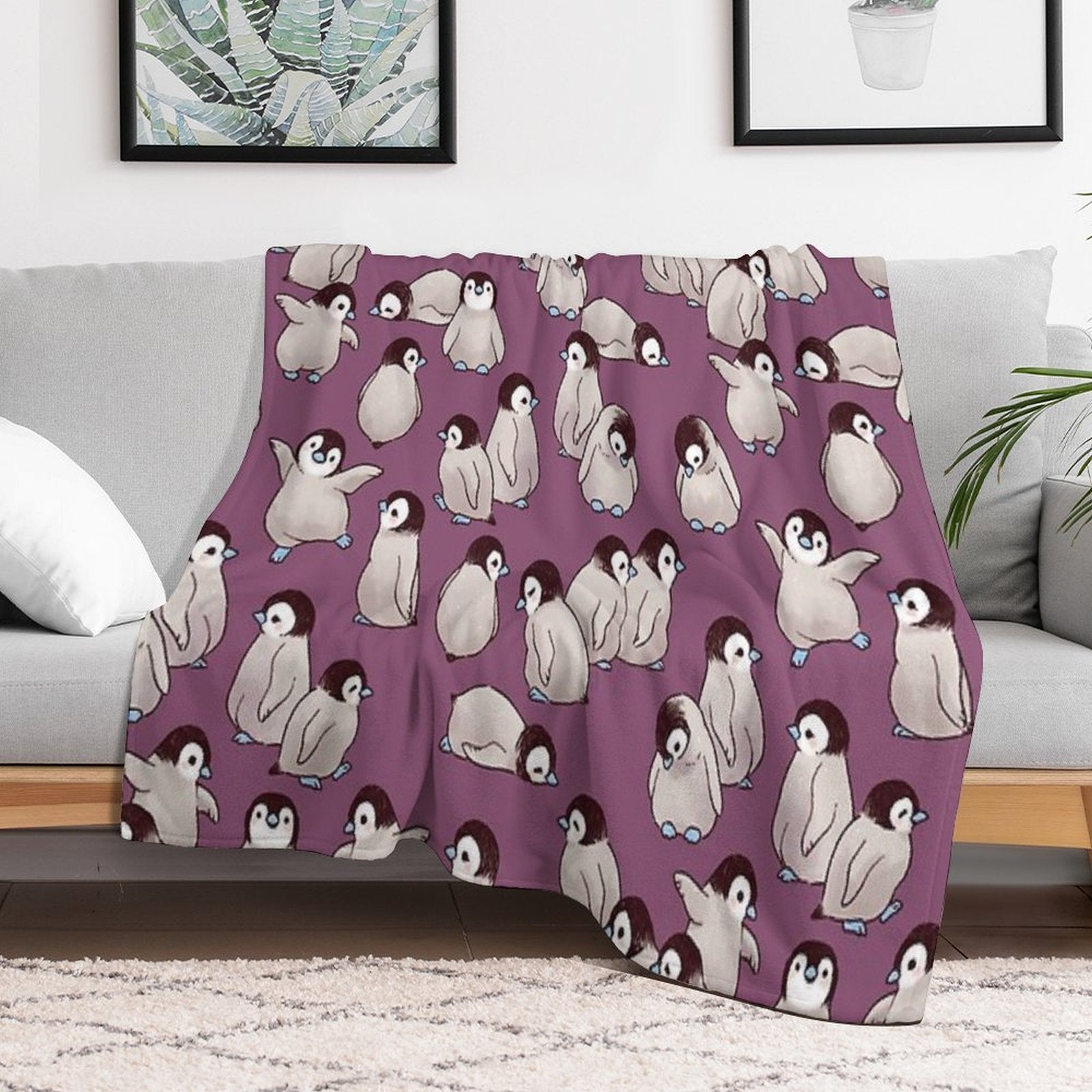 Penguin Pattern Sustainable Throw Blanket