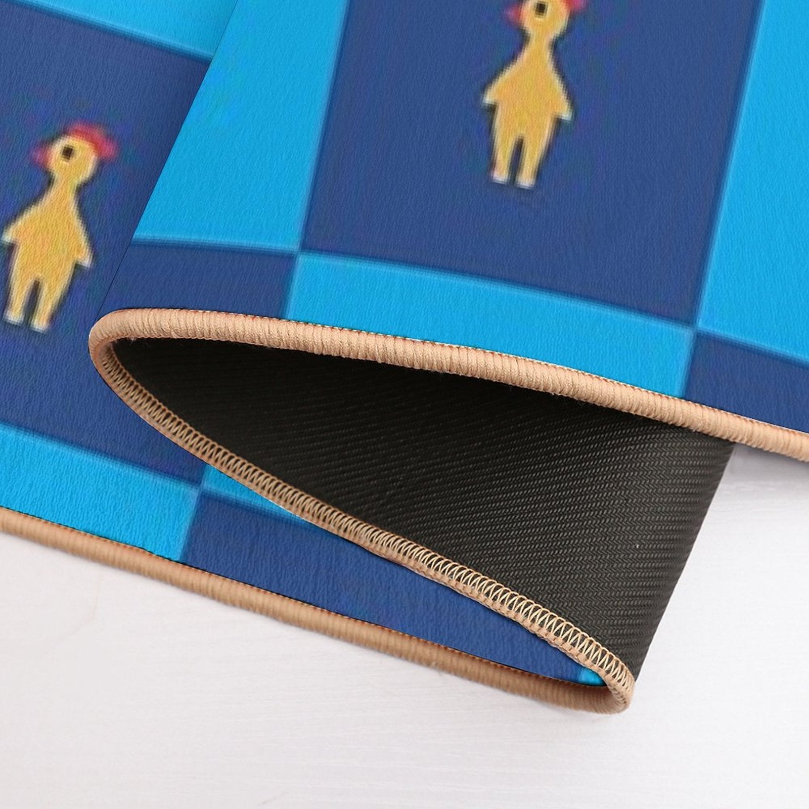 Rubber Chicken And Rubber Duck Blue Checkers Pattern  Dirt-Trapping Bath Mat