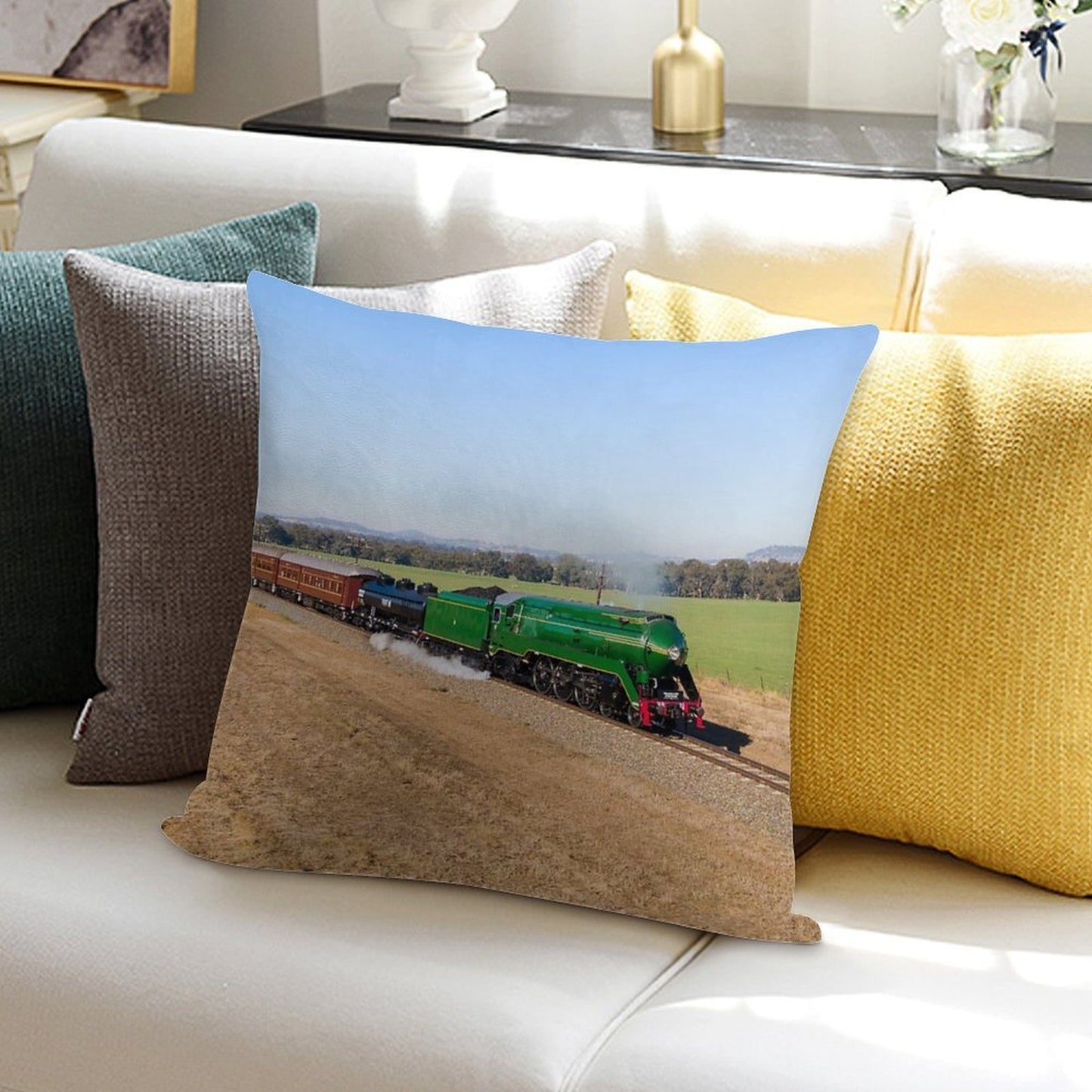 Riverina 3801 - Australian Steam Locomotive. Soft Hidden Zipper Throw Pillow