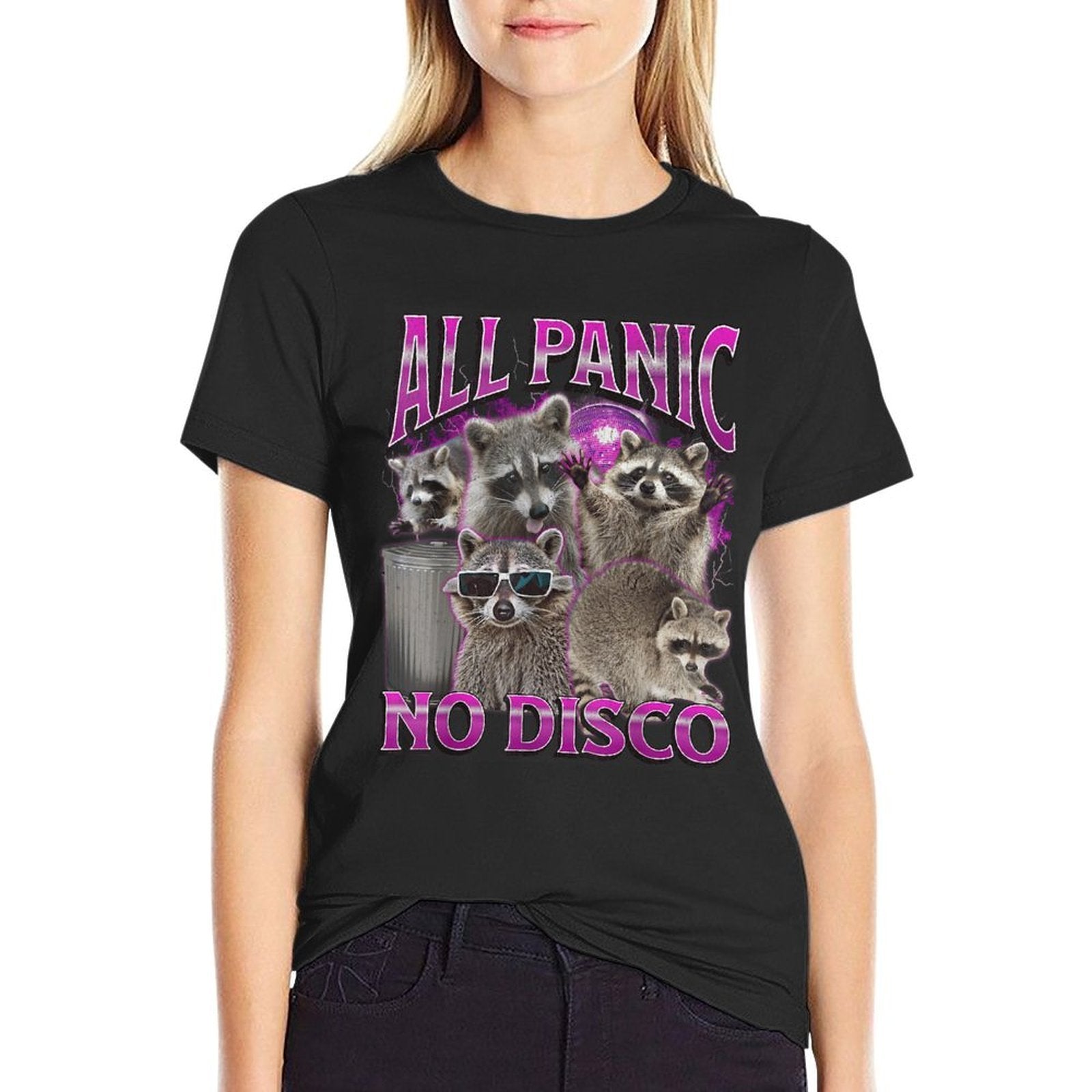 All Panic No Disco Funny Raccoon Meme Bootleg Graphic 90s  Eco-friendly Material T-Shirt