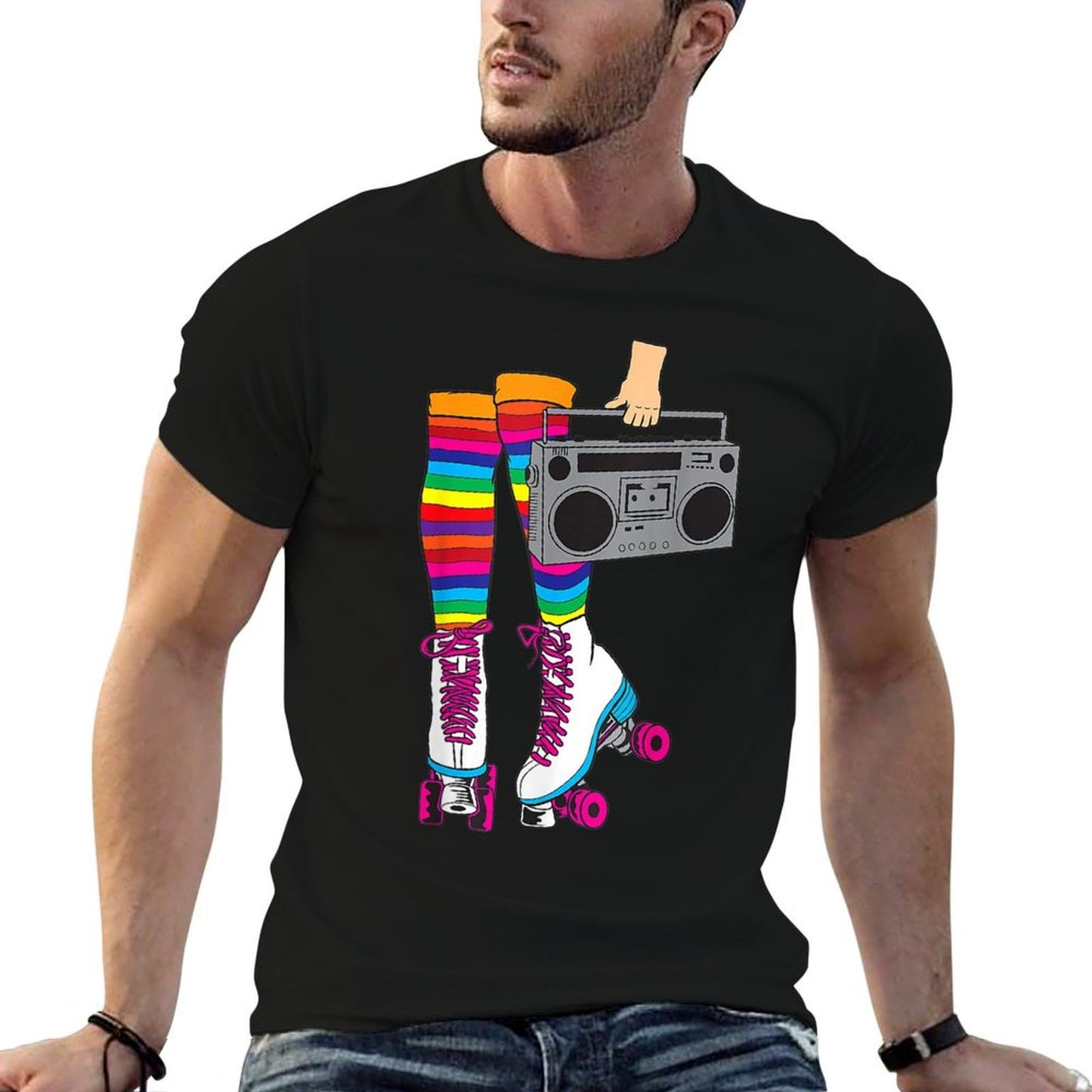Retro Rollerskates Funny 80's Roller Disco Skating Girl Gift  Fade-proof Color T-Shirt