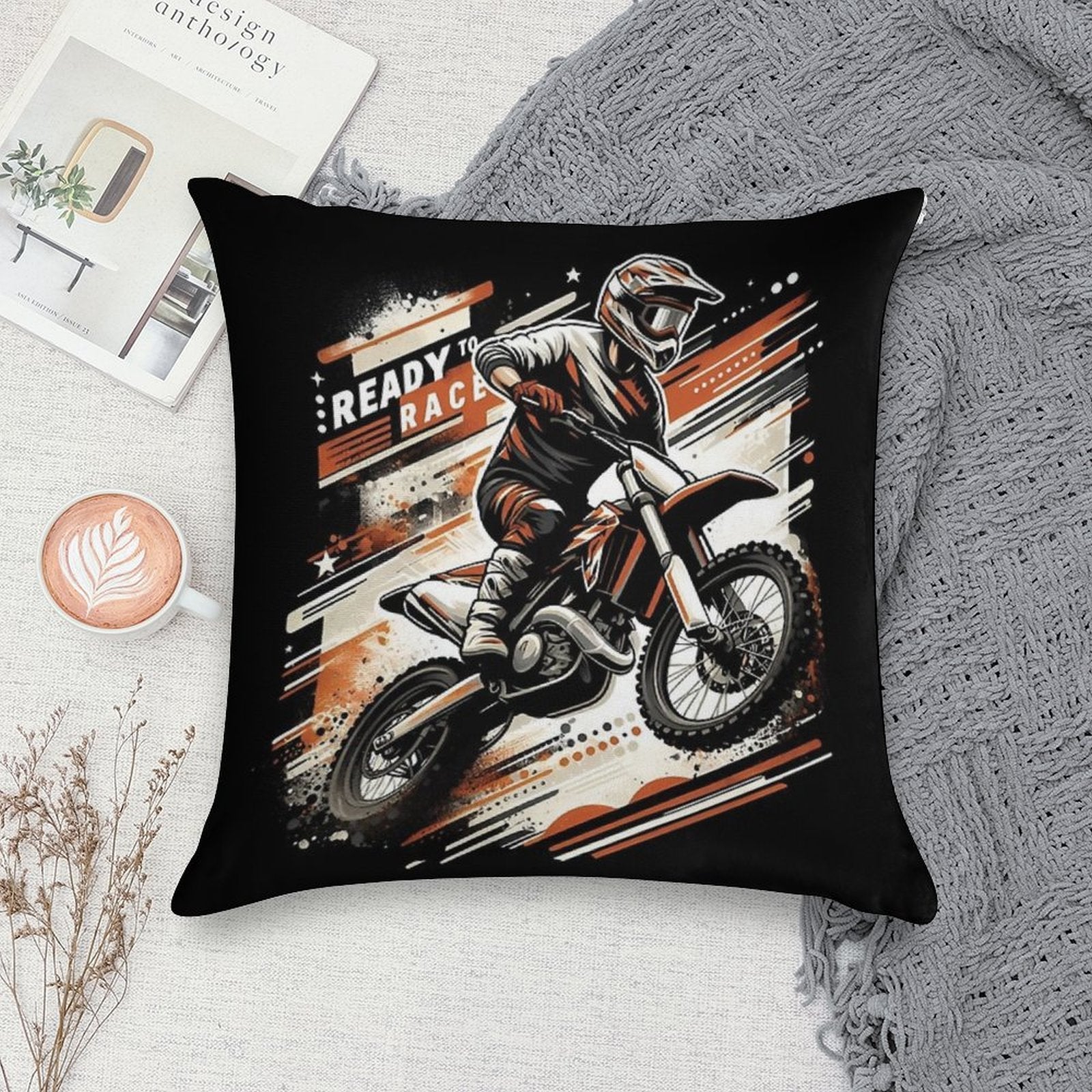 Ready to Race Ktm Super Moto Racing Soft Bedroom Essential Throw Pillow