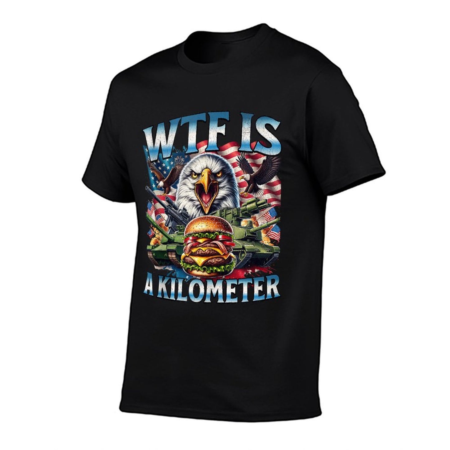 Retro WTF Is A Kilometer Funny Patriotic American Freedom Oversized Silhouette T-Shirt