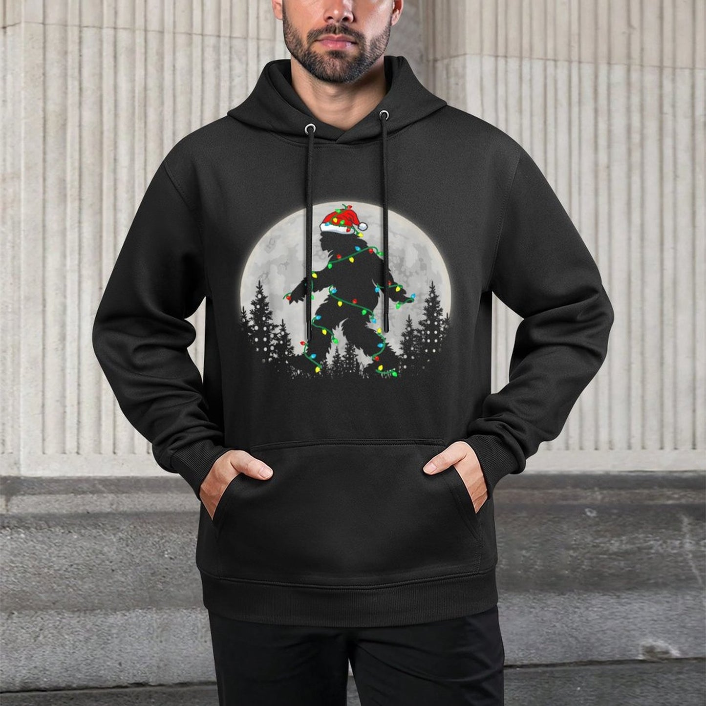 Santa Bigfoot Christmas Lights Rock Funny Sasquatch Believe Machine Washable Hoodie