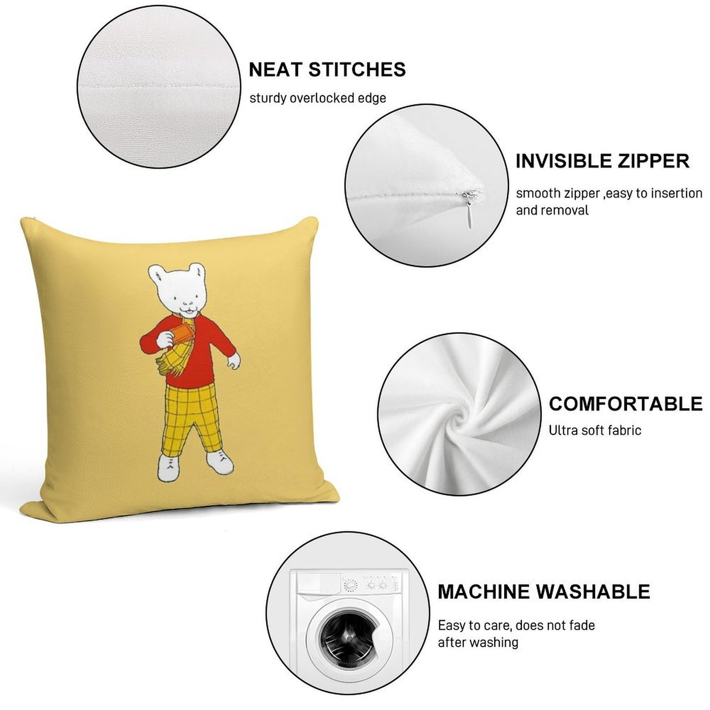 Rupert Bear Soft Short Plush Fabric Throw Pillow