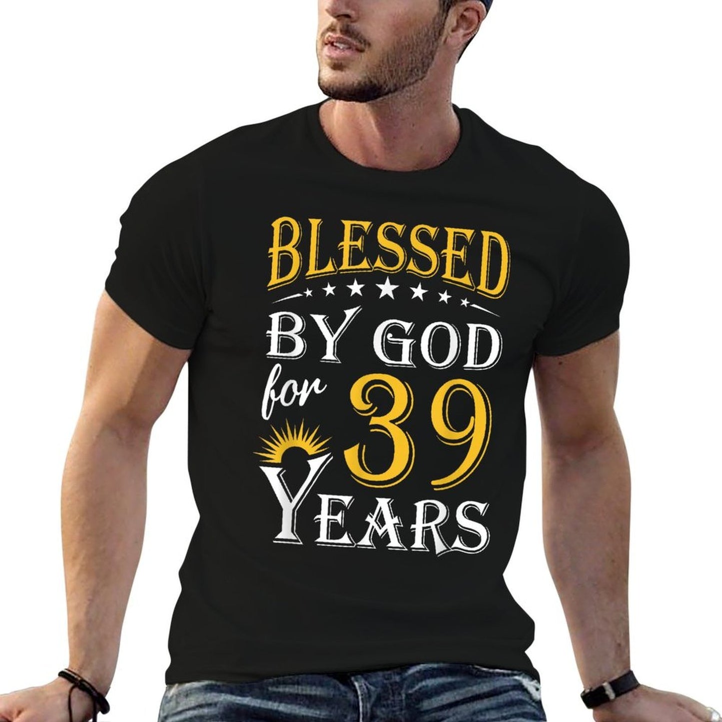 Vintage Blessed by God for 39 Years Happy 39th Birthday Trendy Pattern T-Shirt