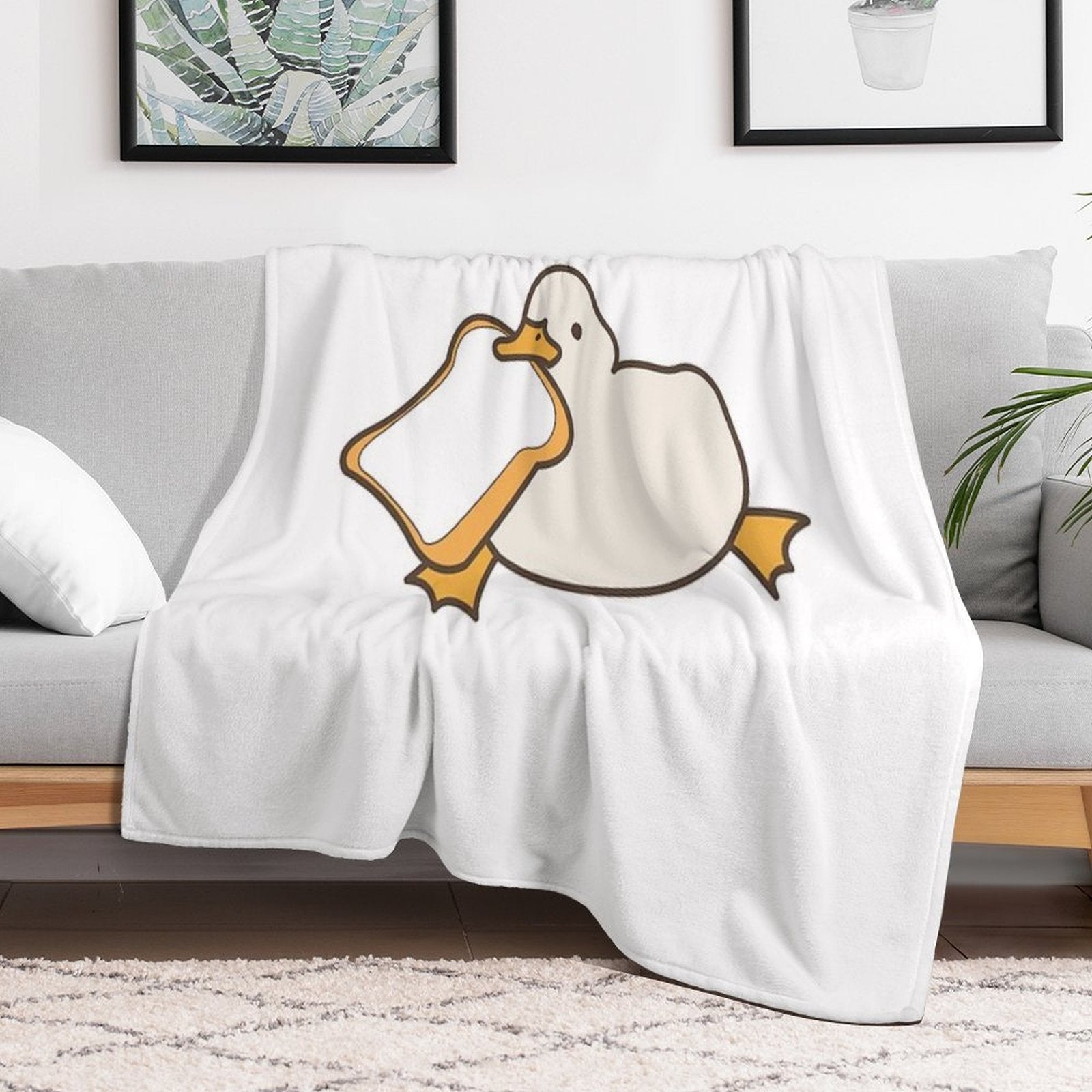 Cute Duck with Bread Yellow Funny Kawaii Animals Travel-friendly Throw Blanket