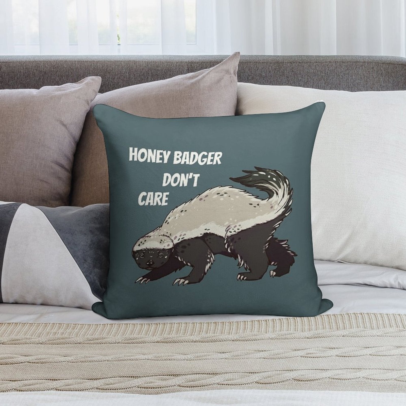 Honey Badger Dont Care - Animal Series Soft Gift Ready Throw Pillow