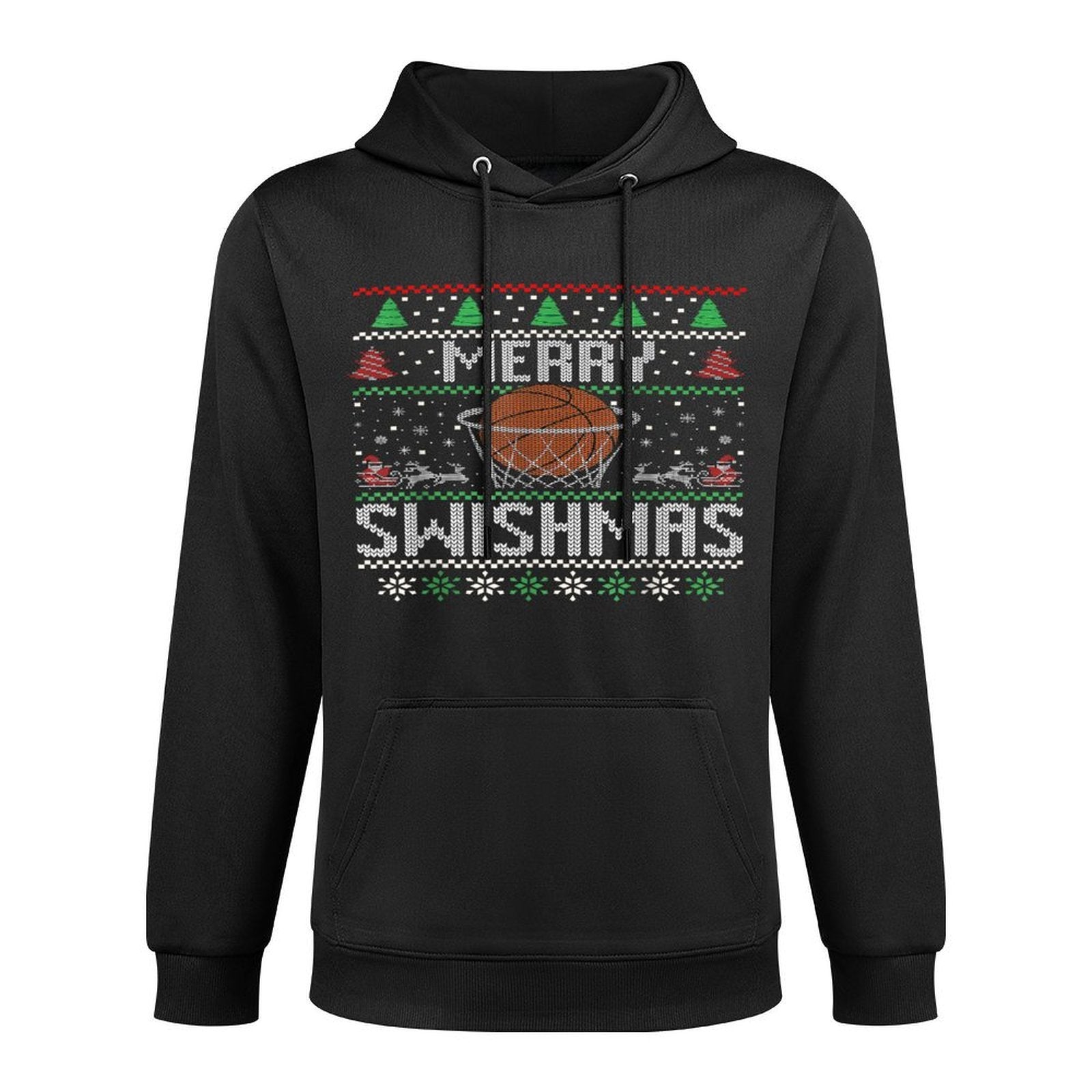 Christmas Merry Swishmas Ugly Christmas Sweater Basketball Shrink-Resistant Hoodie