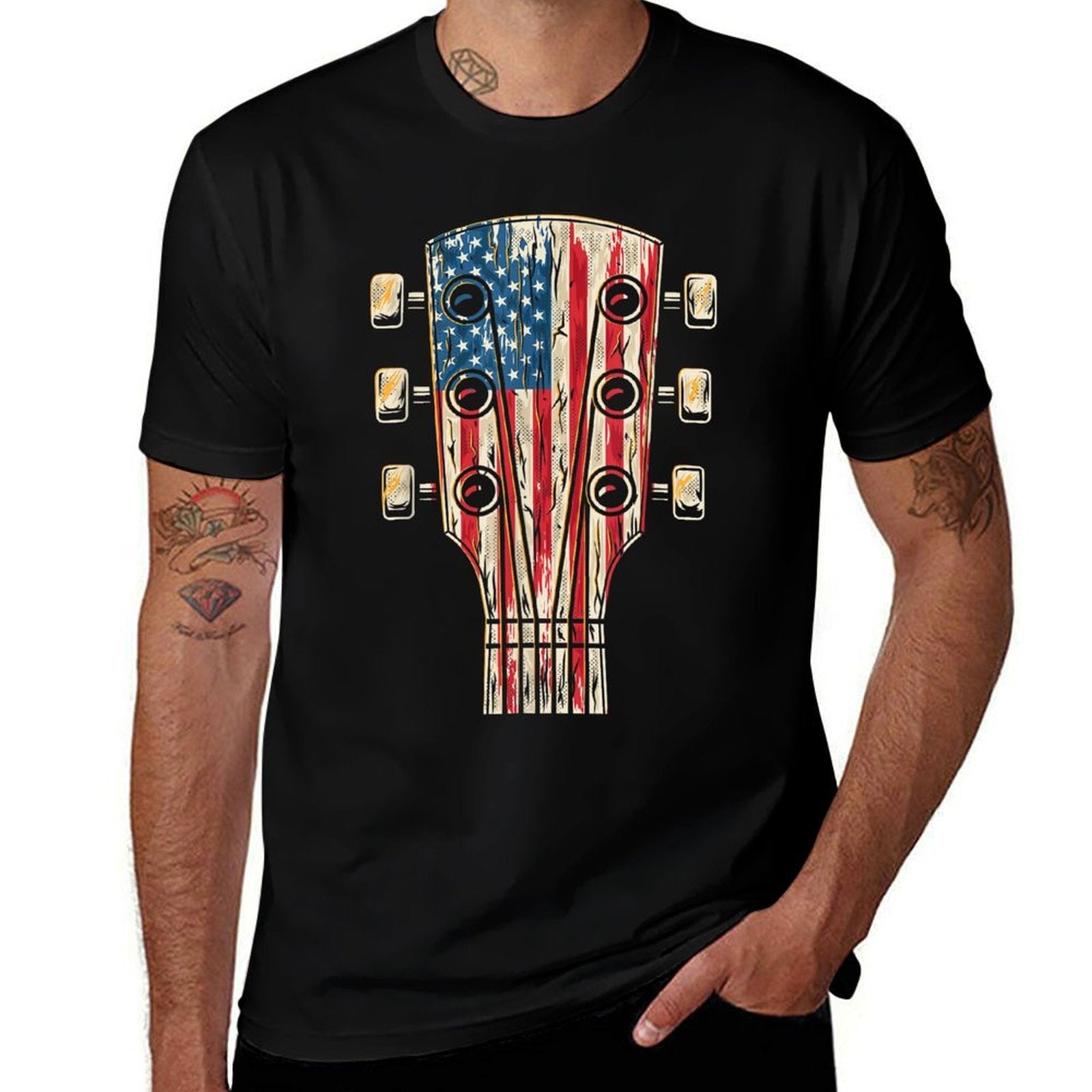 American Guitar 4th of July Guitarist USA Country Music  Vintage-inspired T-Shirt