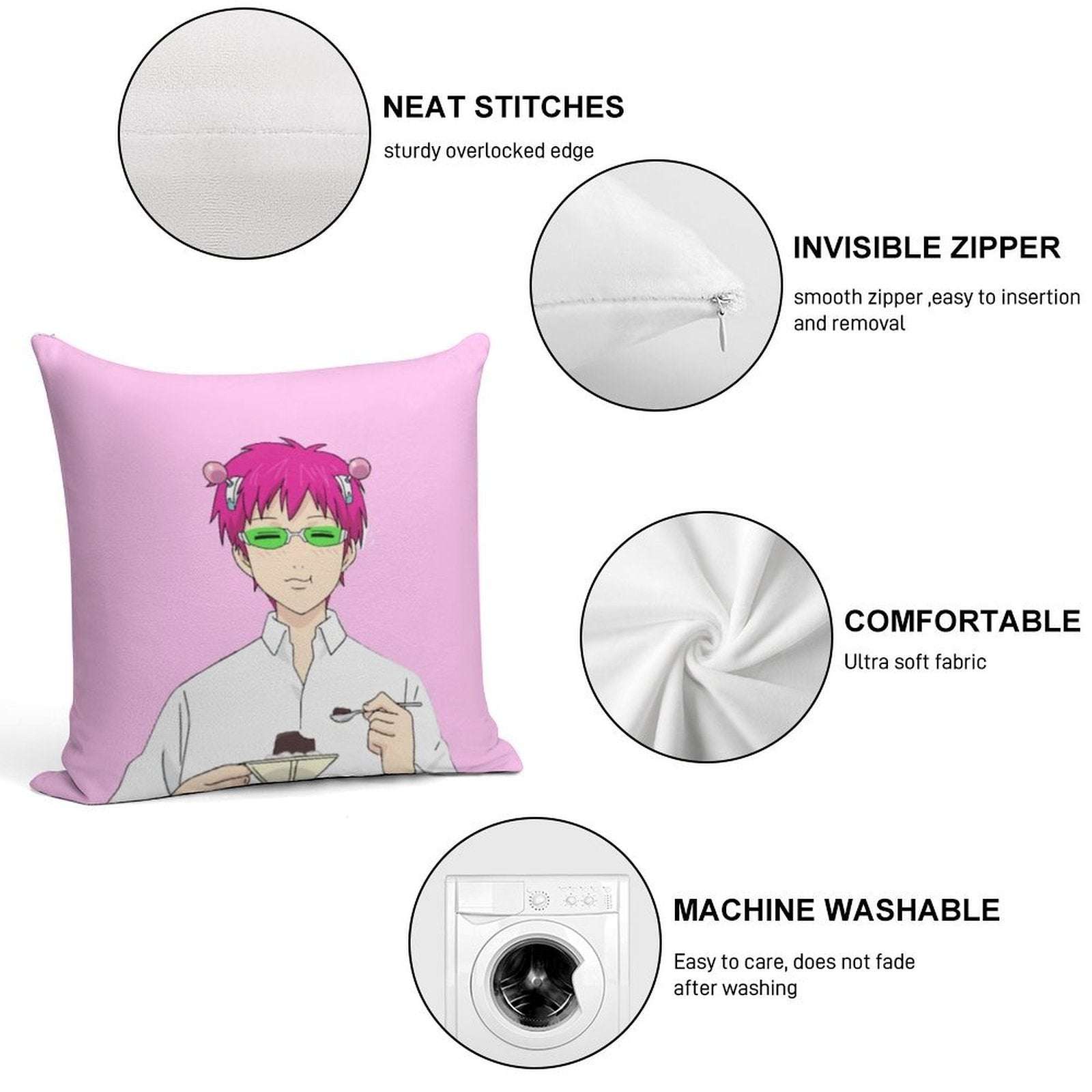 Kusuo And His Coffee Jelly Soft Shrink-Resistant Throw Pillow