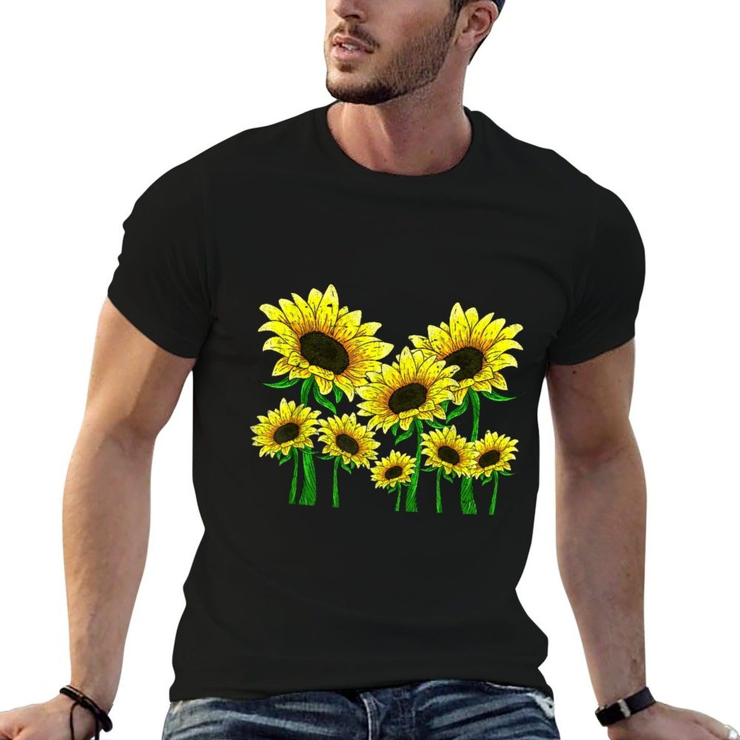 Yellow Sunflower Beautiful Wildflower Floral Botanical Fade-proof Color T-Shirt