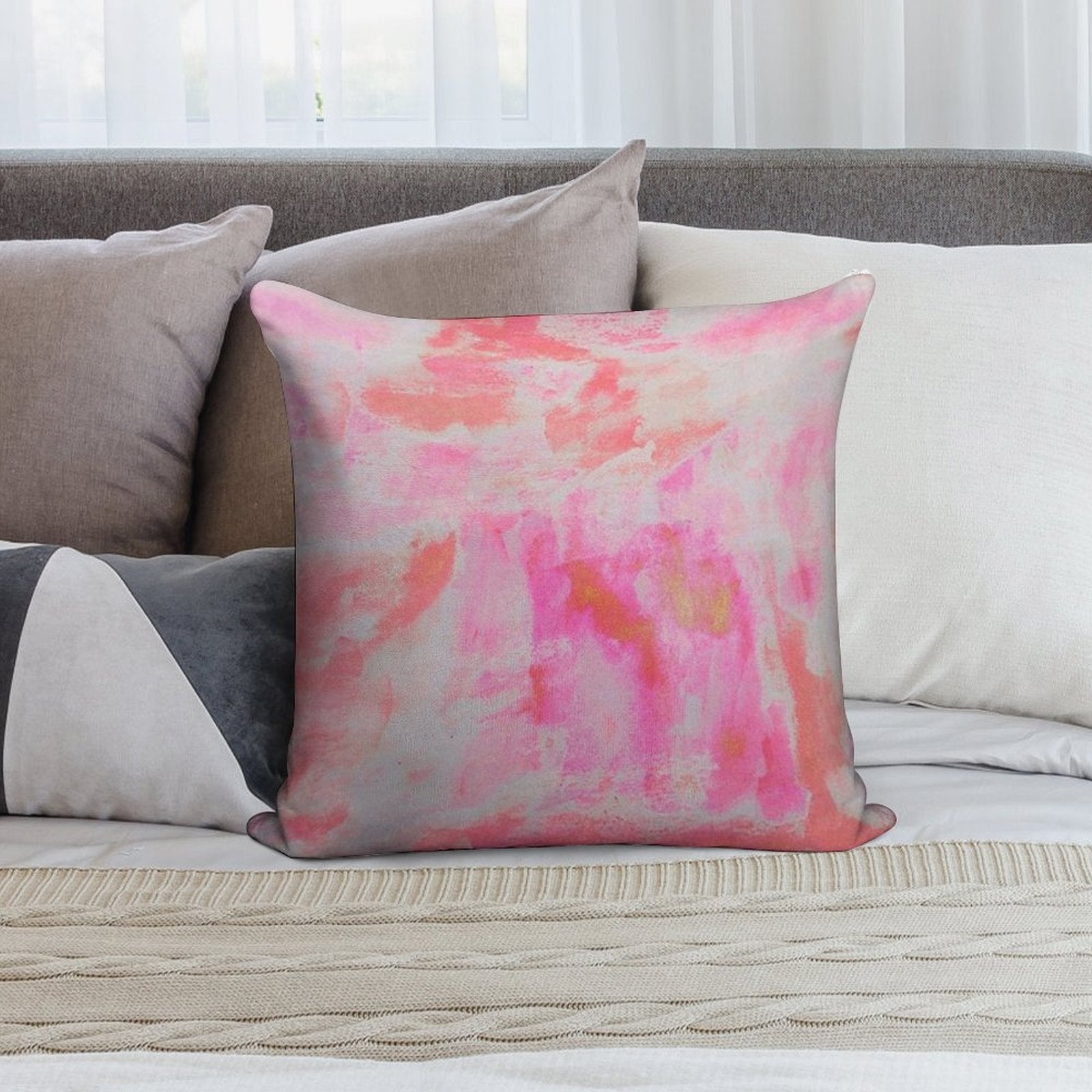 Cute Pink Brushed Soft Skin-Friendly Throw Pillow