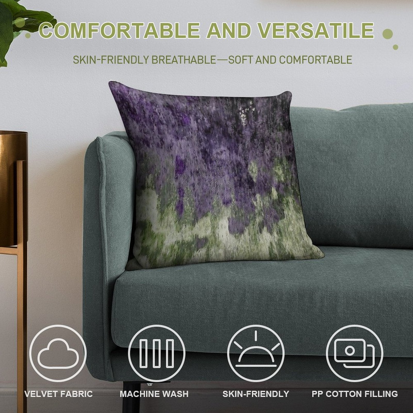 Violet And Olive Abstract Painting Soft Hidden Zipper Throw Pillow