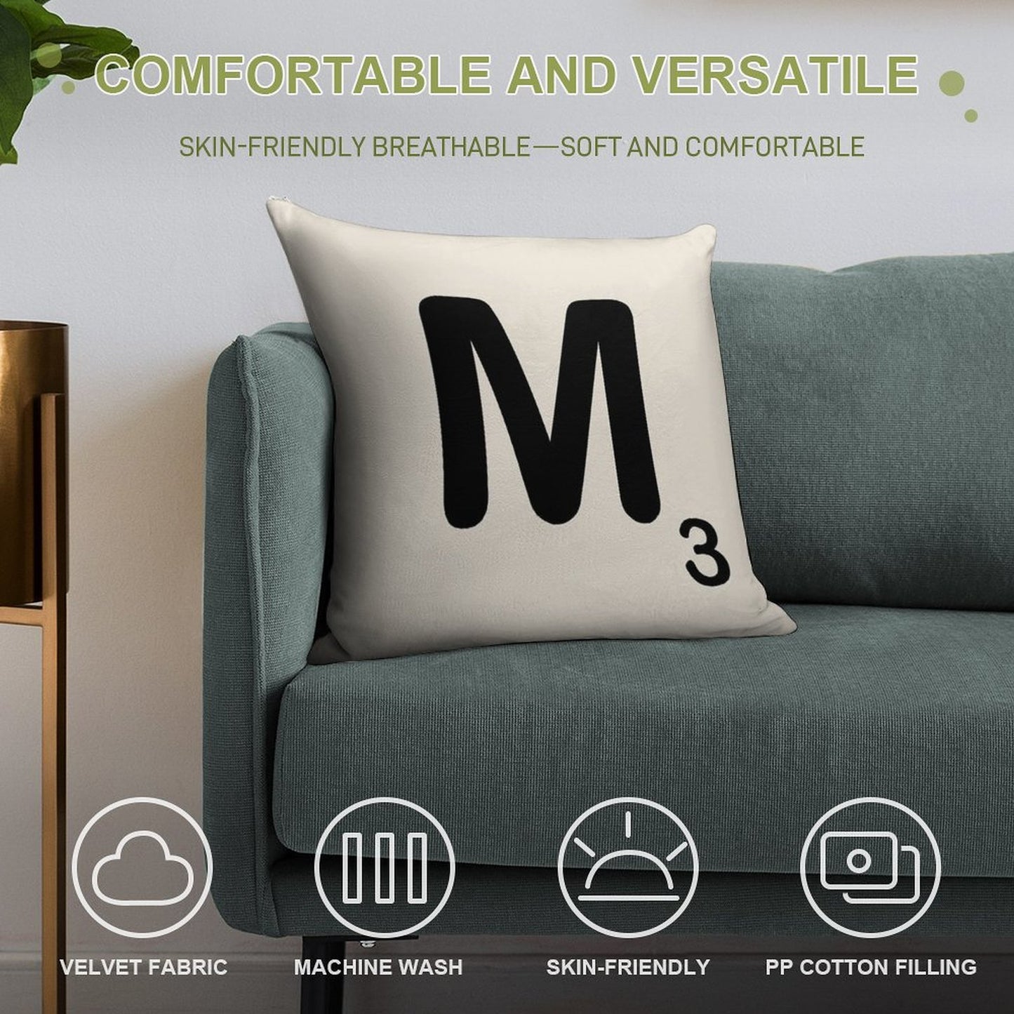 Scrabble Tile M Soft Easy Maintenance Throw Pillow