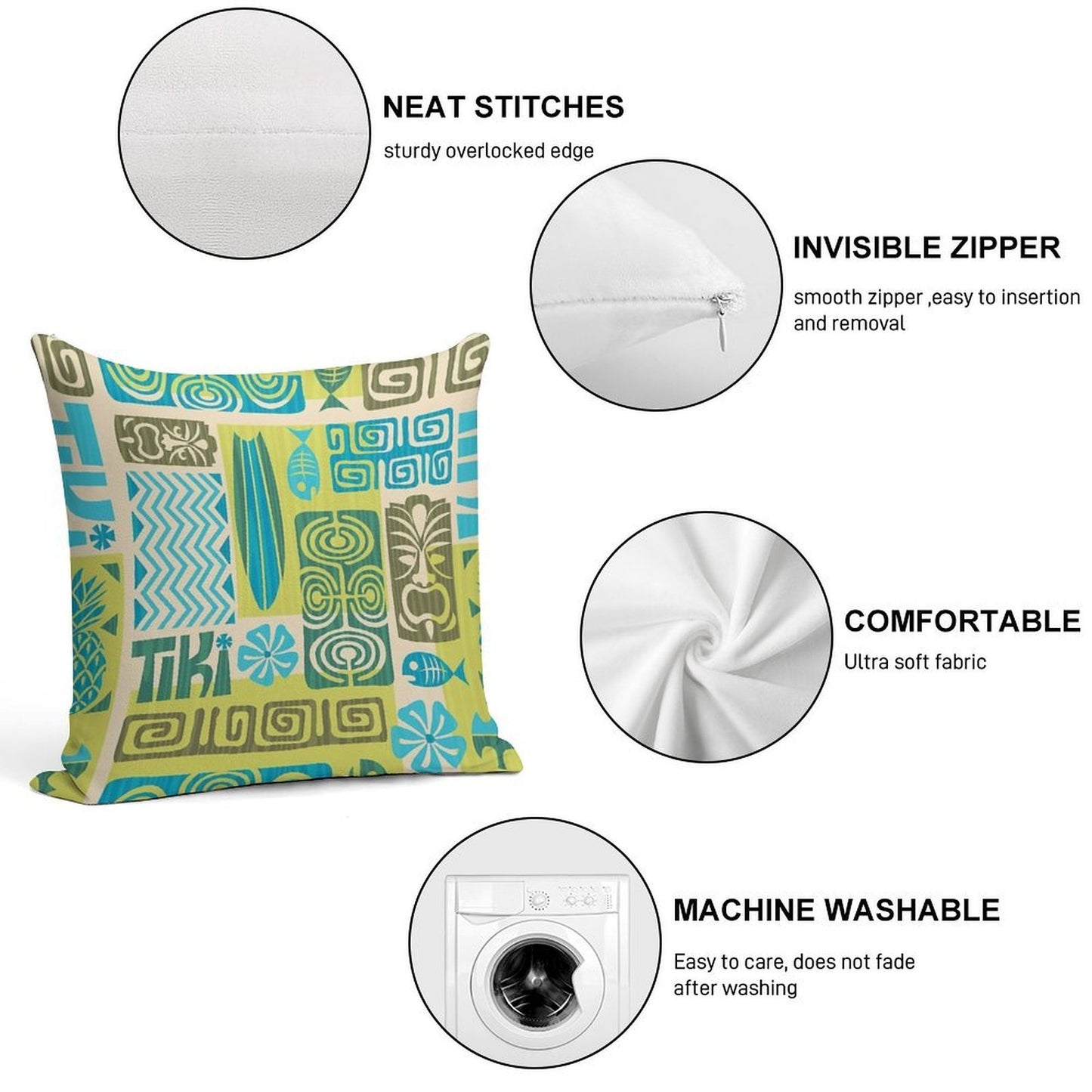 Tiki Time Luau Party Pattern Soft Easy Maintenance Throw Pillow
