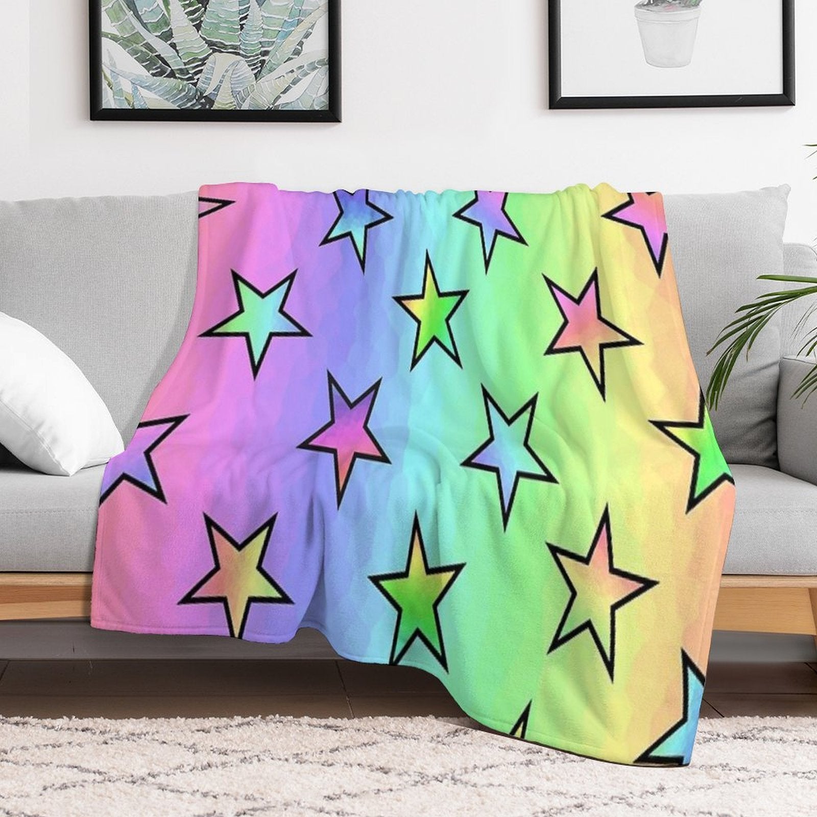 Colorful Star Pattern Compact Throw Blanket