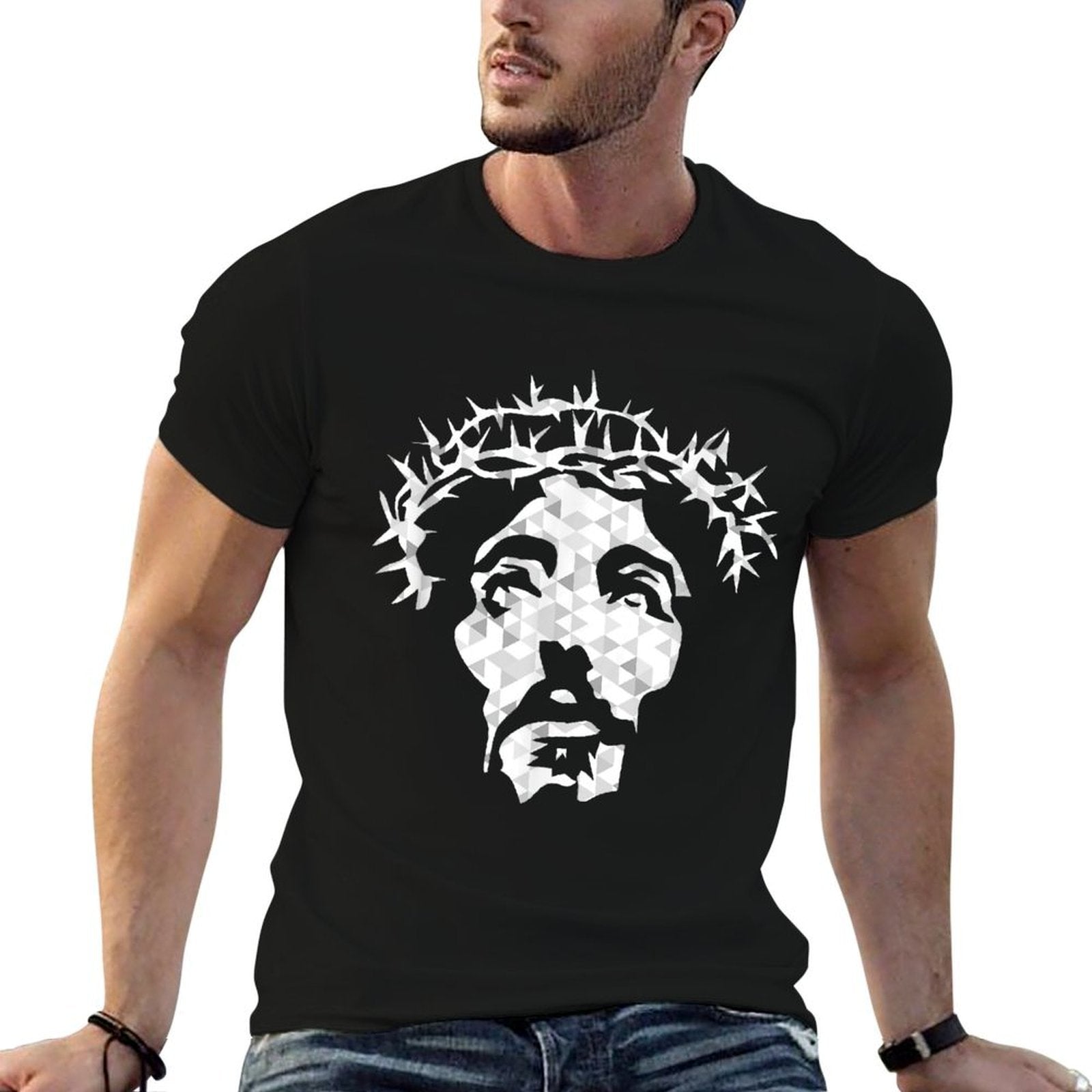 Abstract Jesus Christ Portrait - Devout Christian  Polyester Blend T-Shirt