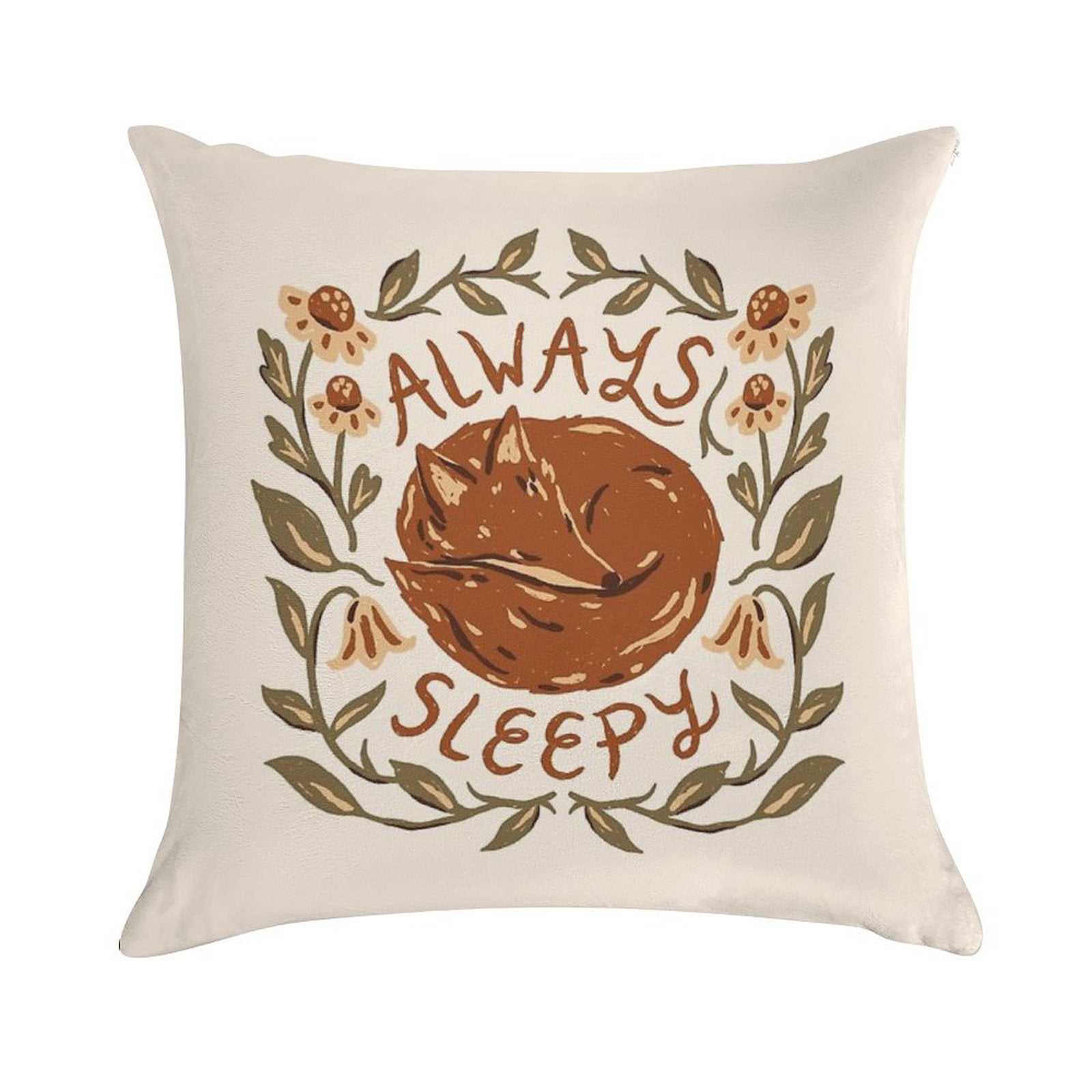 Always Sleepy Fox Soft Short Plush Fabric Throw Pillow
