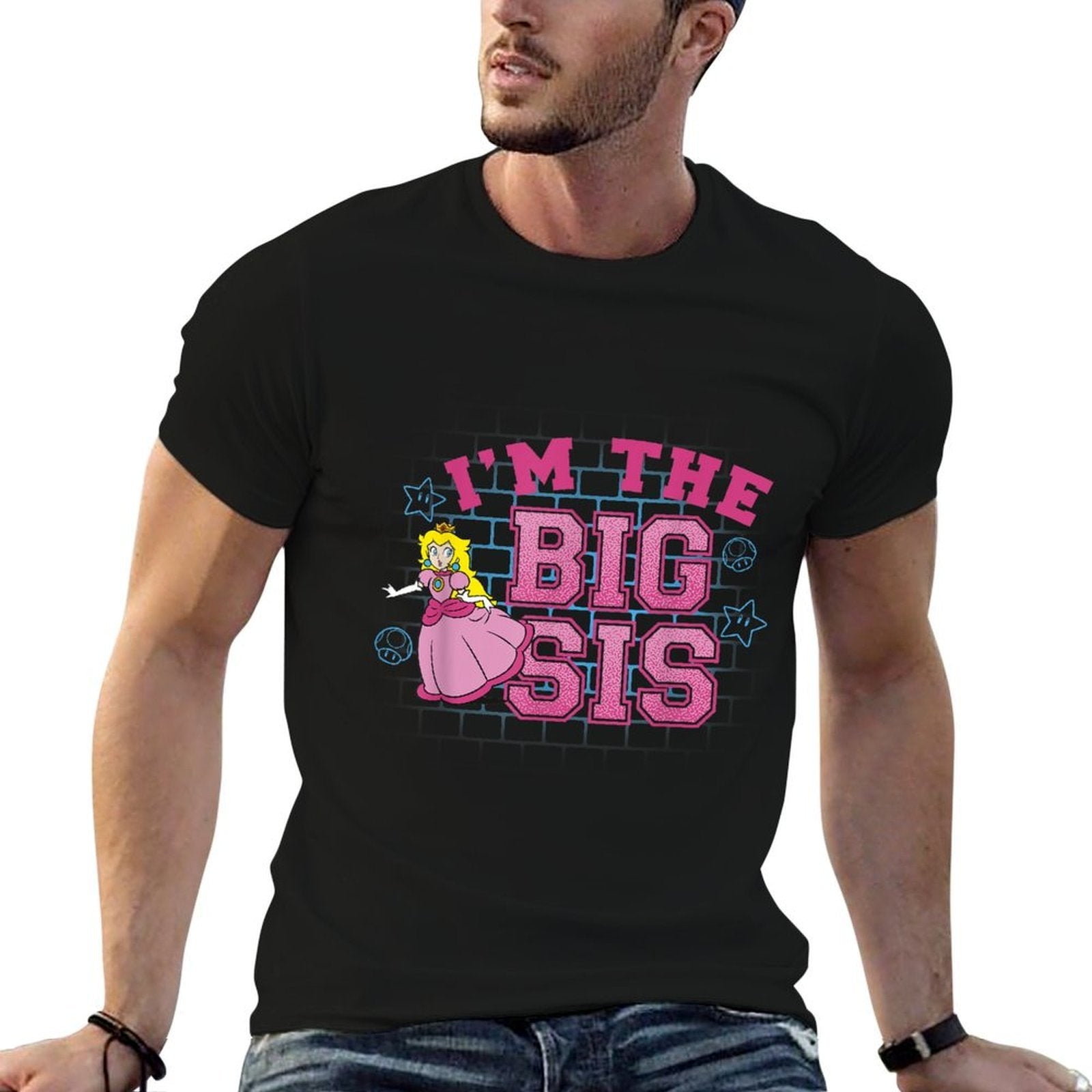 Super Mario Im The Big Sis Peach Pink Text Portrait Comfortable T-Shirt