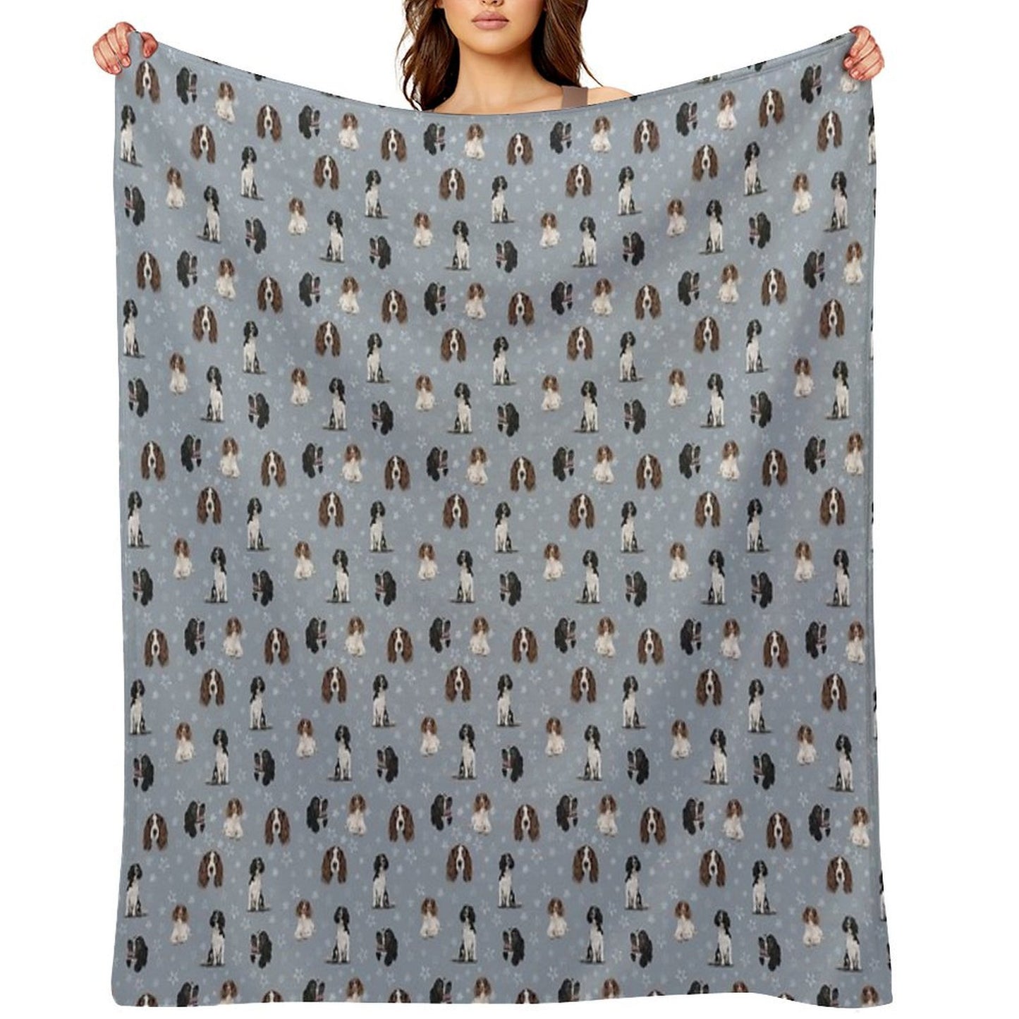 The Springer Spaniel Blue Plush Throw Blanket