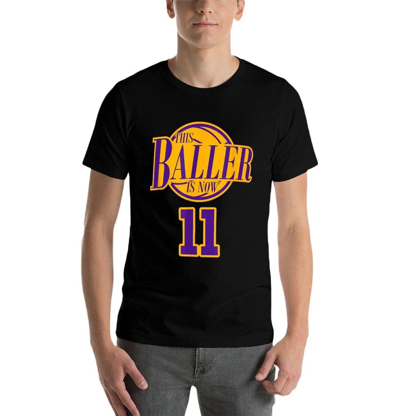 11 Years Old Birthday Basketball Baller Purple And Yellow Eco-friendly Material T-Shirt