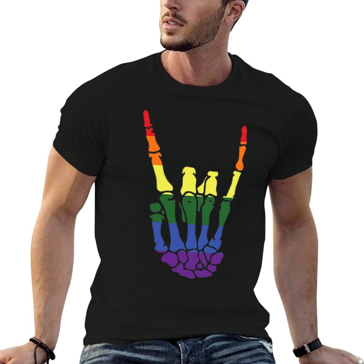 Skeleton Rock Hand Gay Pride LGBT-Q Ally Rainbow Men Women Vintage-inspired T-Shirt