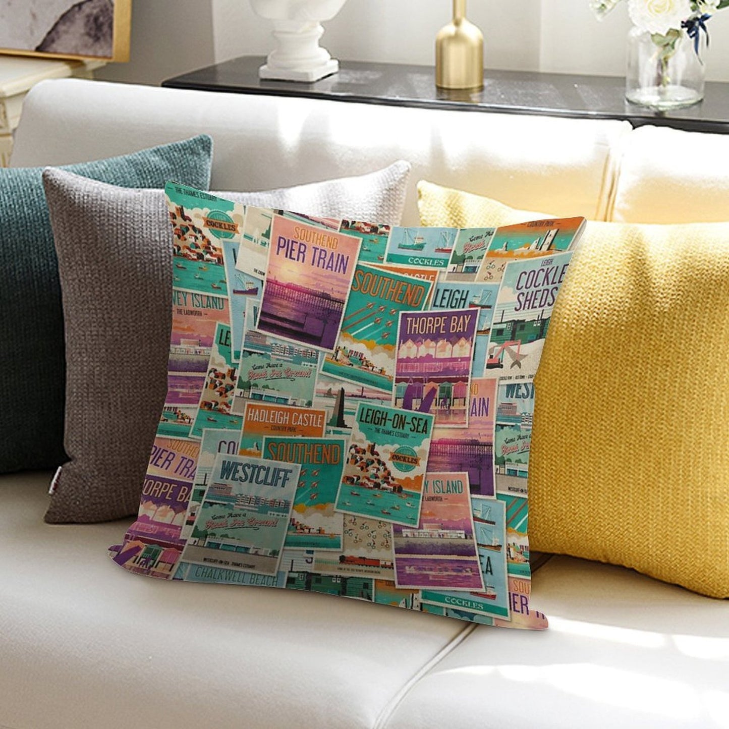 Southend-on-Sea, Essex, UK Poster Collection Soft High-Density Material Throw Pillow