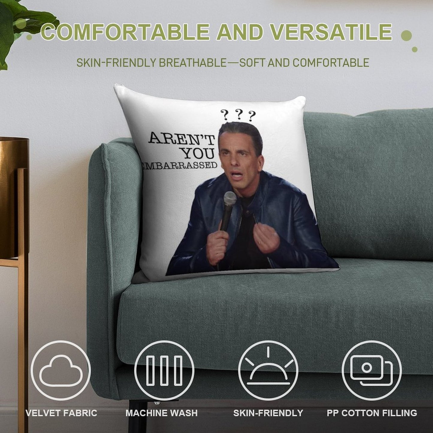Sebastian Maniscalco Aren't You Embarrassed Soft Short Plush Fabric Throw Pillow