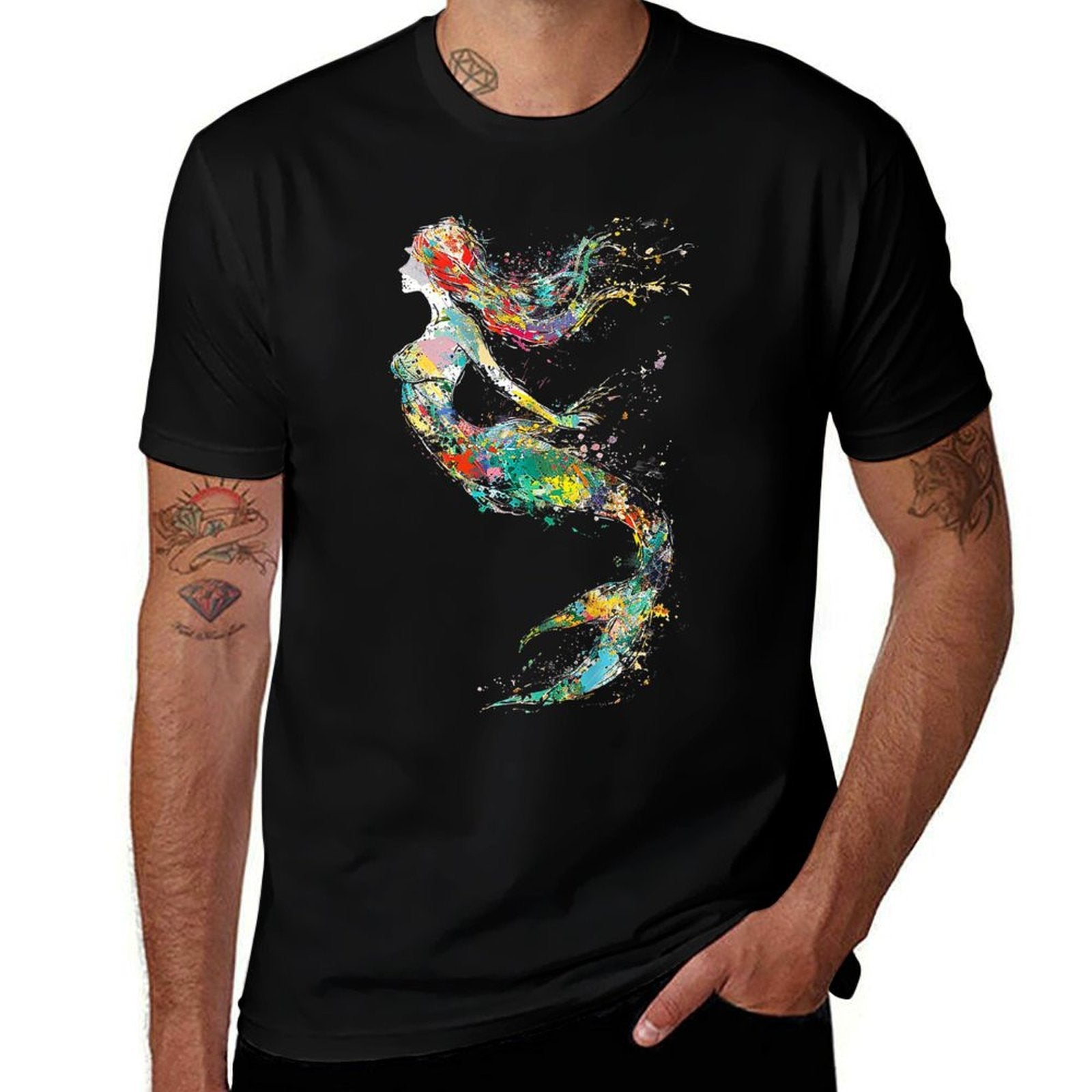 Mermaid Colorful Painting Art Graphic Abstract Motif Mermaid  Easy-care T-Shirt