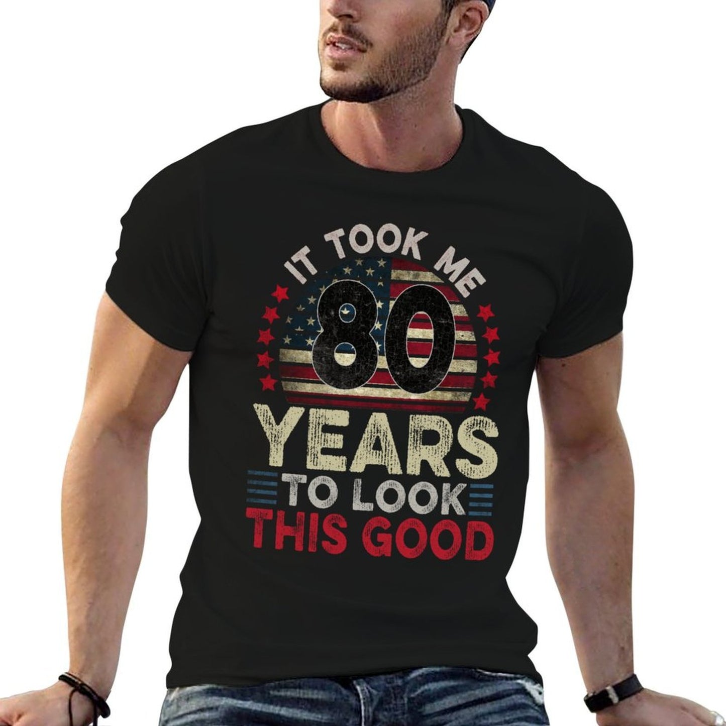 Took Me 80 Years USA Funny 80 Year Old 80th Birthday Oversized Silhouette T-Shirt