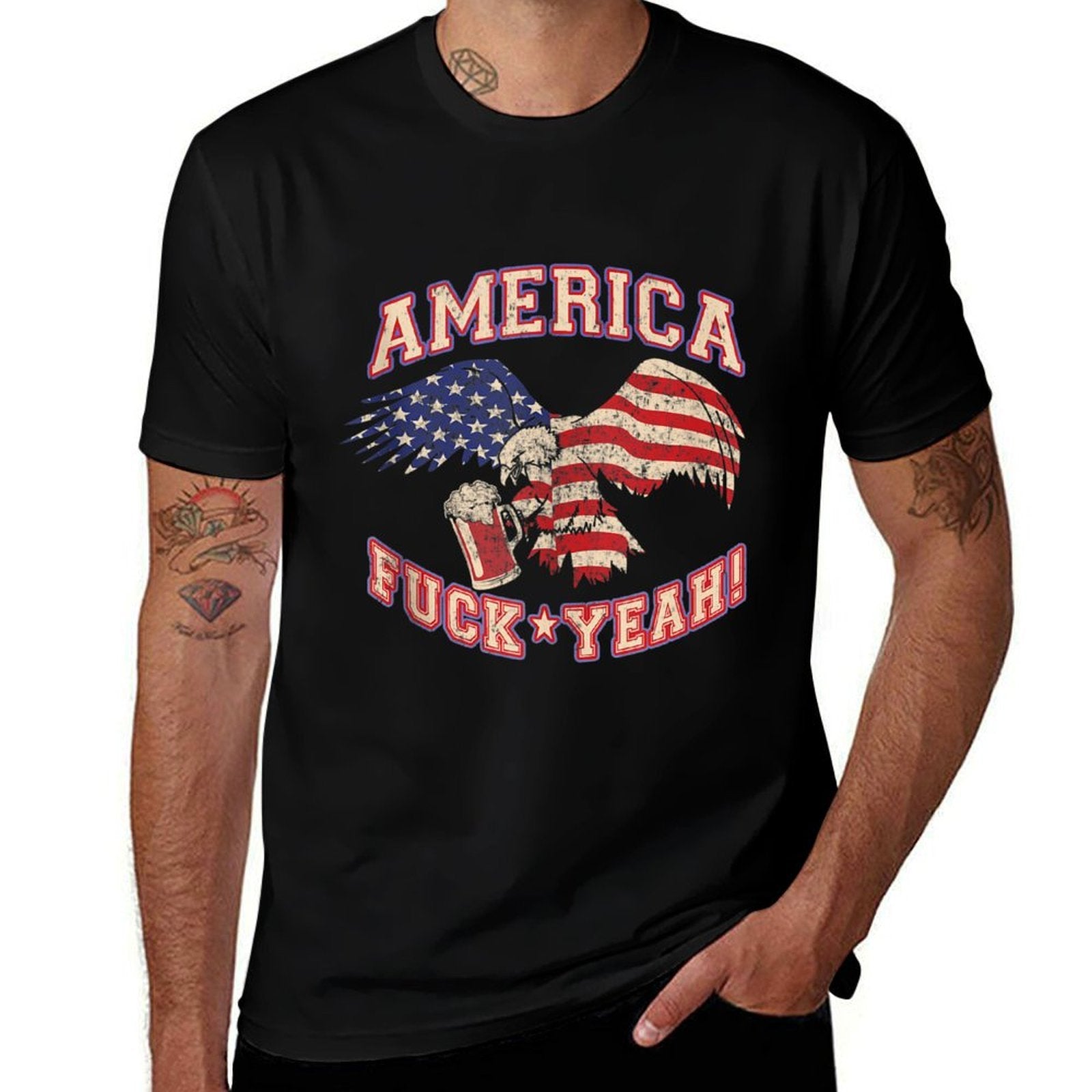 America Fuck Yeah Bald Eagle Beer 4th of July Vintage  Breathable T-Shirt
