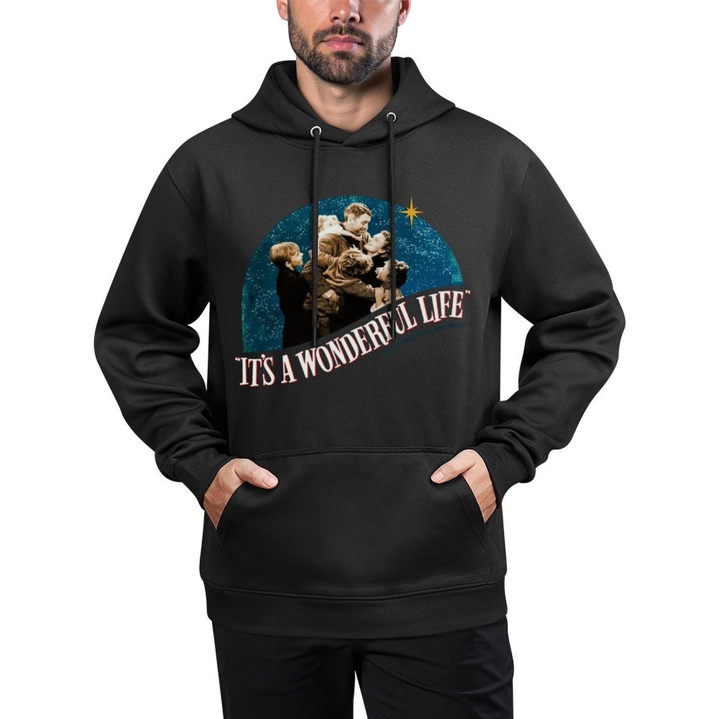 Vintage Christmas Classic Its A Wonderful Life Breathable Fabric Hoodie