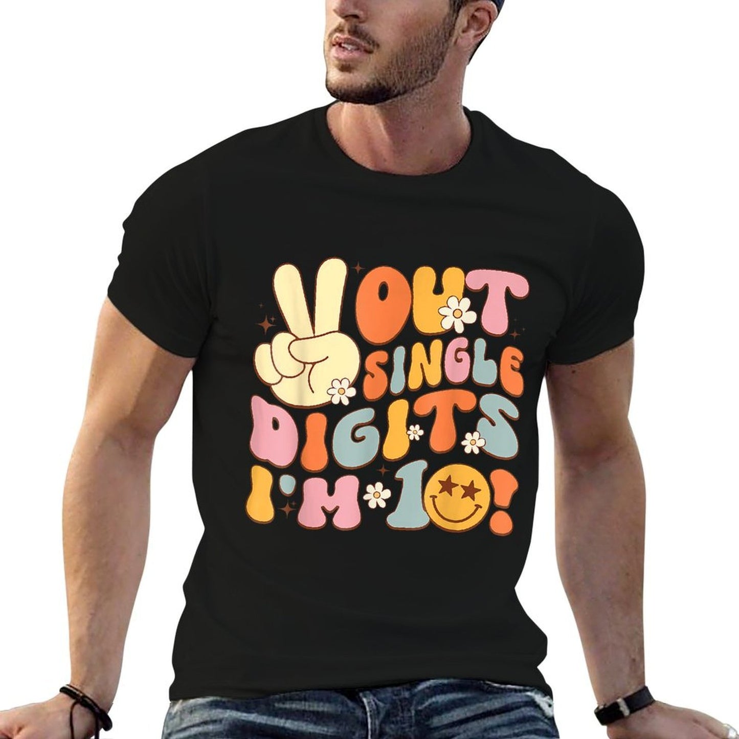 10th Birthday Peace Out Single Digits I'm 10 Groovy High-quality Stitching T-Shirt