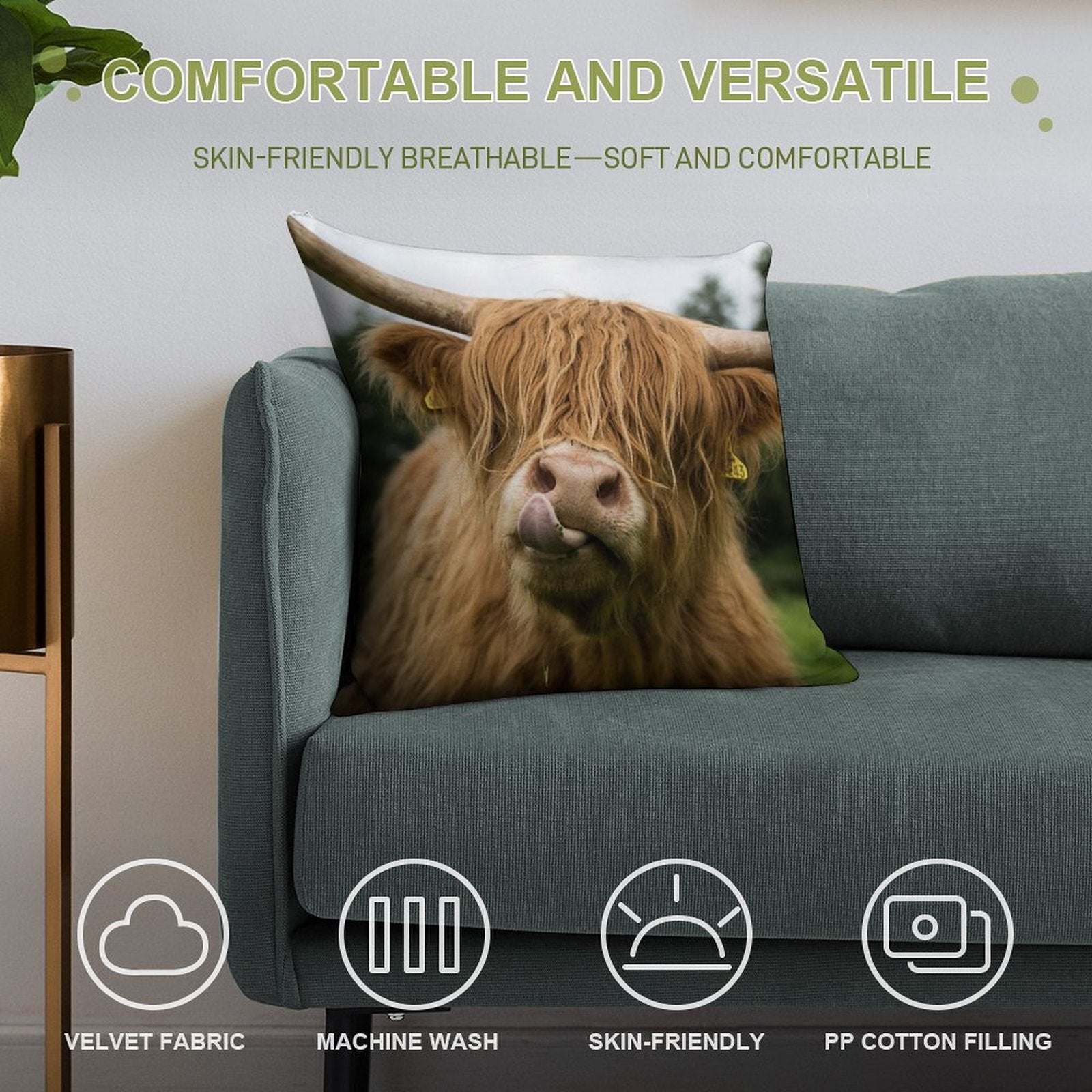 Highland Cow Soft Decorative Cover Throw Pillow