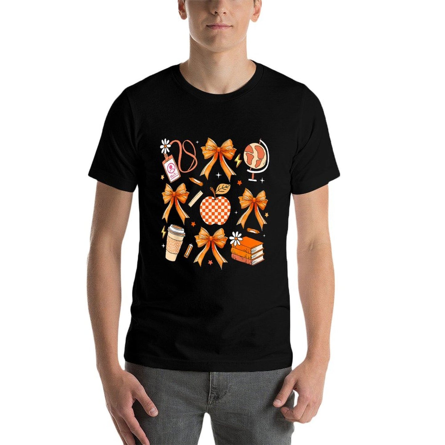 Retro Coquette Bow Teacher Fall Autumn Thanksgiving  Relaxed-fit T-Shirt
