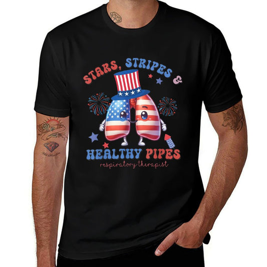 Respiratory Therapist 4th of July Stars Strips Healthy Pipes  Vintage-inspired T-Shirt