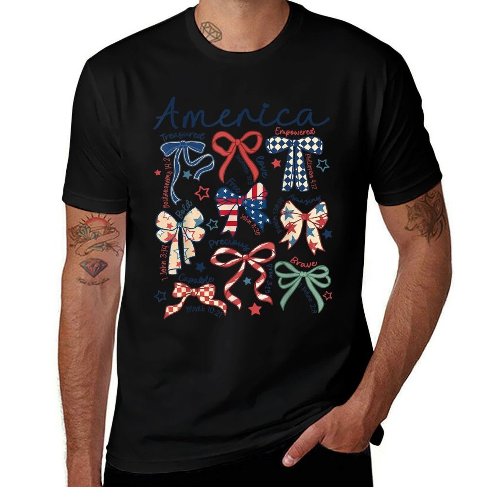 American Coquette Bow Patriotic USA Happy 4th Of July  Wrinkle-resistant T-Shirt