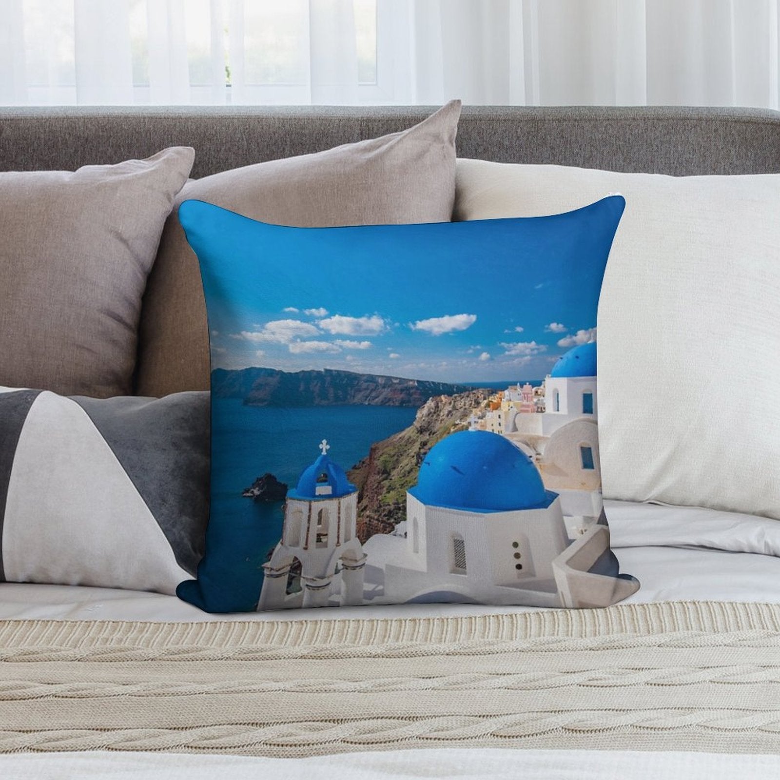 Santorini Greece Soft Anti-Pilling Throw Pillow