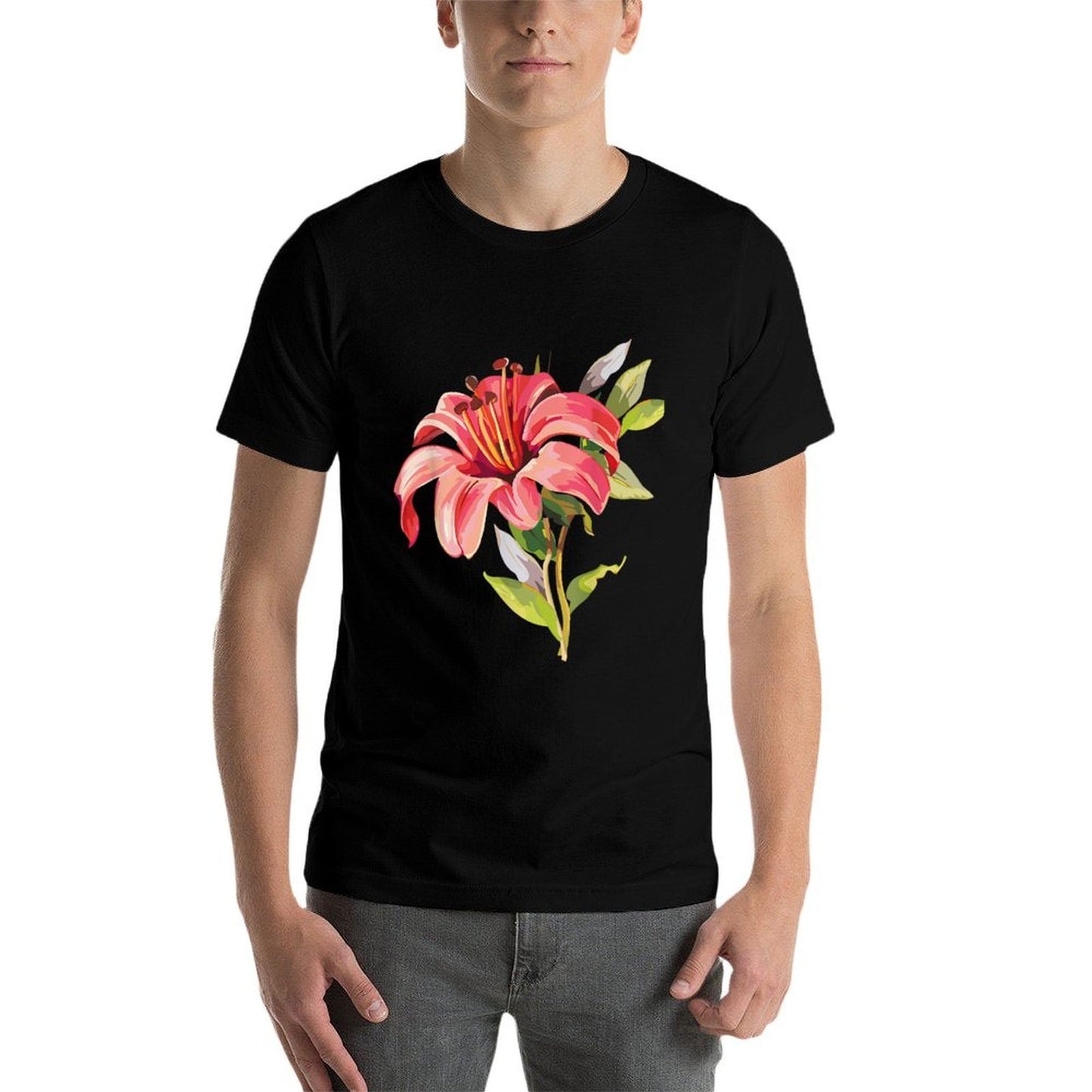 Variety of Lillies Graphic Flower Print Flowered  Fade-proof Color T-Shirt