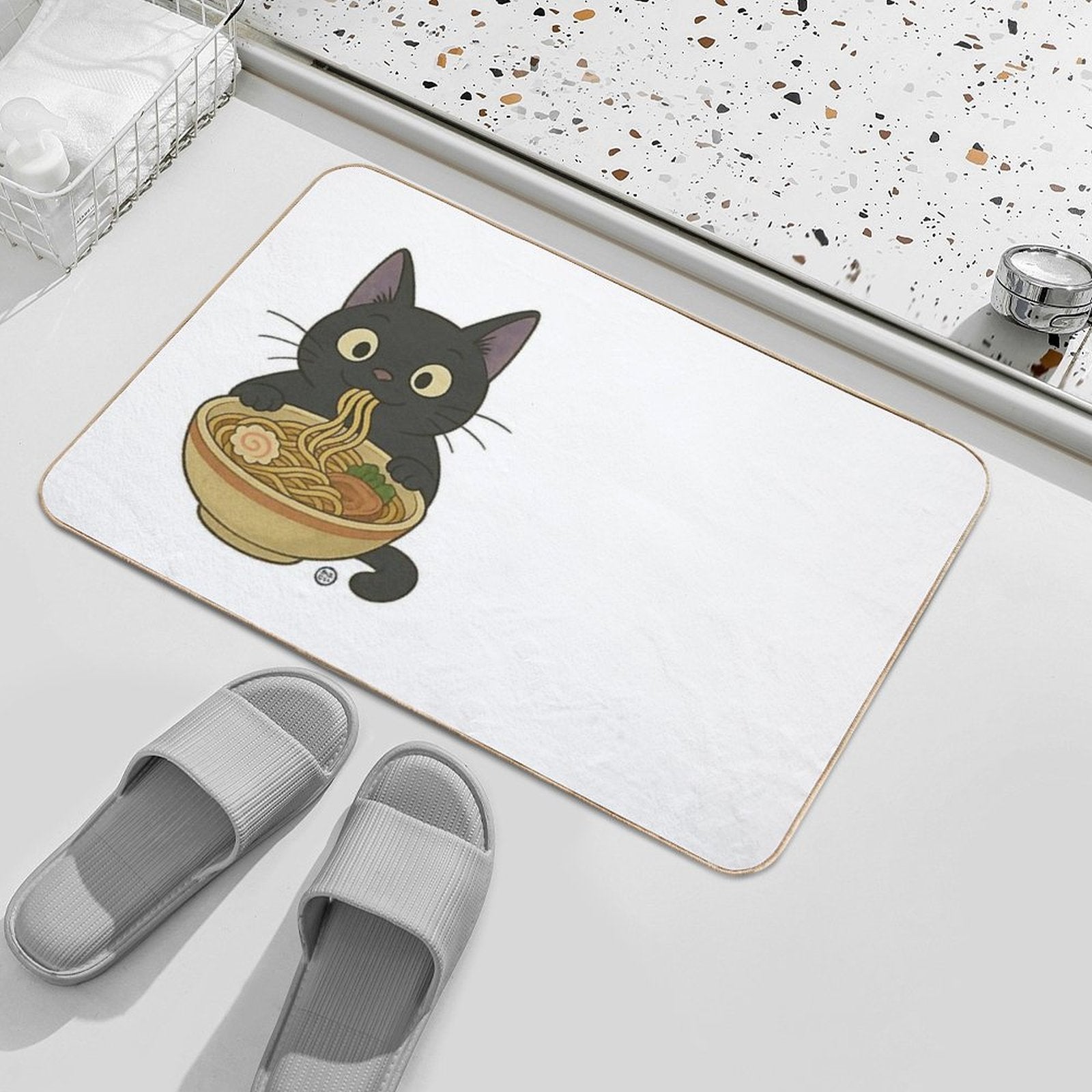 Black Cat Eating Ramen - Noodle Cat Japanese Kawaii Ramen Neko  Toxin-Free Bath Mat