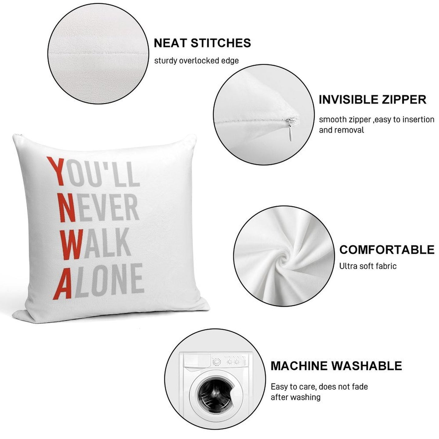 YNWA - You Will Never Walk Alone - Liverpool FC Quote Soft Shrink-Resistant Throw Pillow