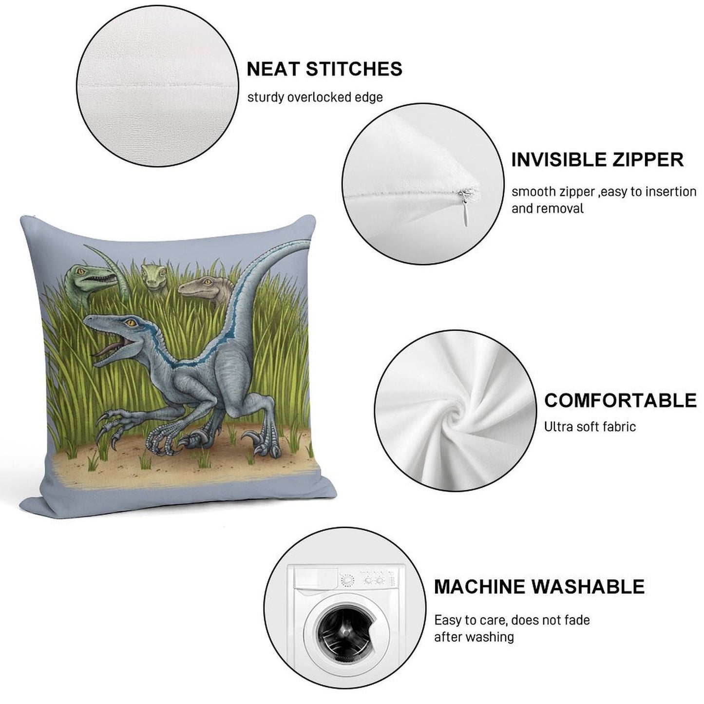 Jurassic World Velociraptors Soft Short Plush Fabric Throw Pillow