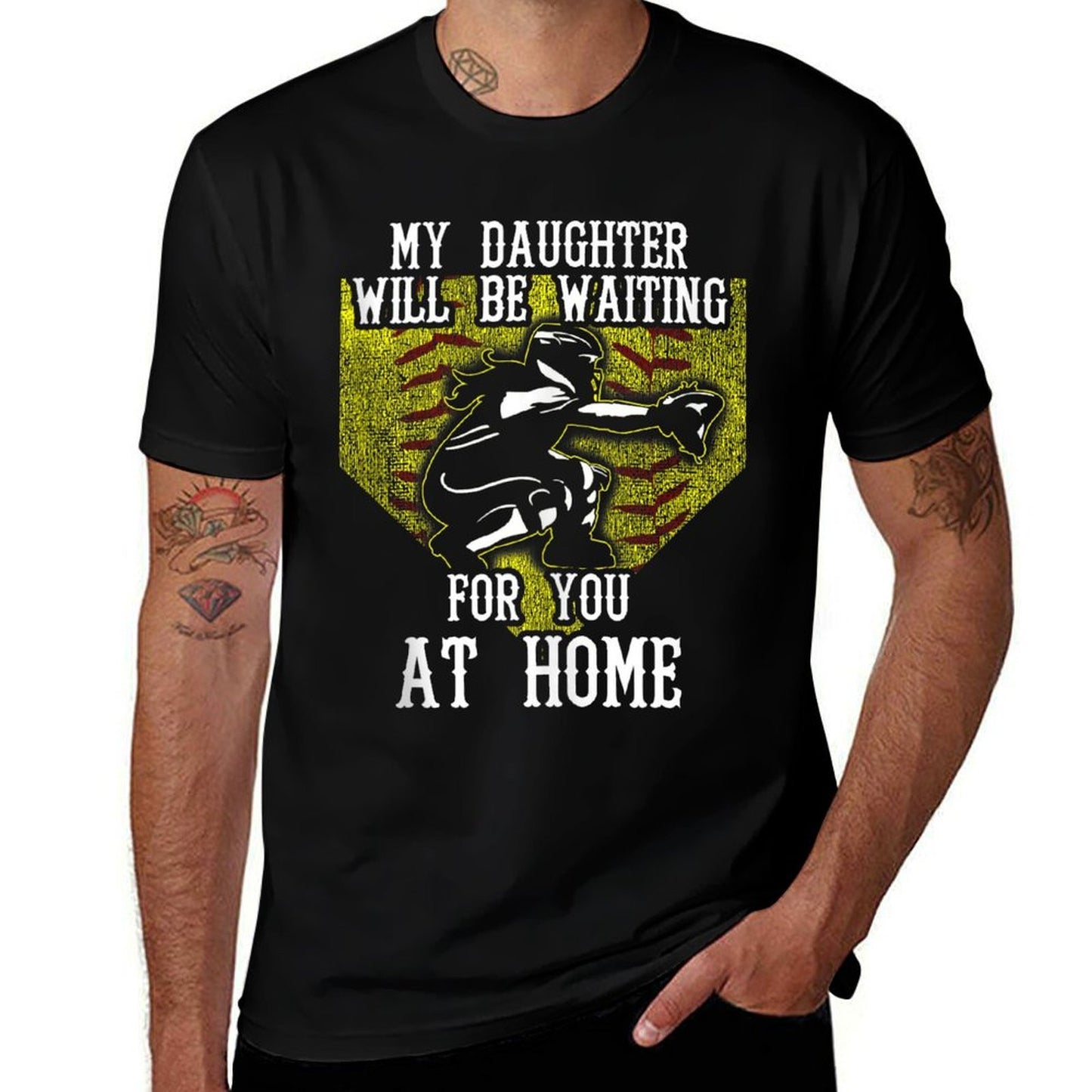 Softball Catcher Mom My Daughter Will Be Waiting at Home Stretchy T-Shirt